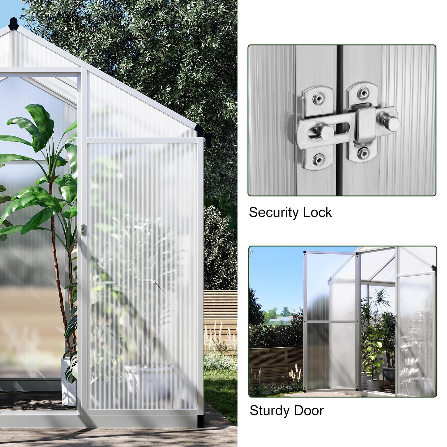 6x4 FT Greenhouse for Outdoors, Polycarbonate Greenhouse with Quick Setup Structure and Roof Vent, Aluminum Large Walk-in Greenhouse for Outside Garden Backyard, Silver