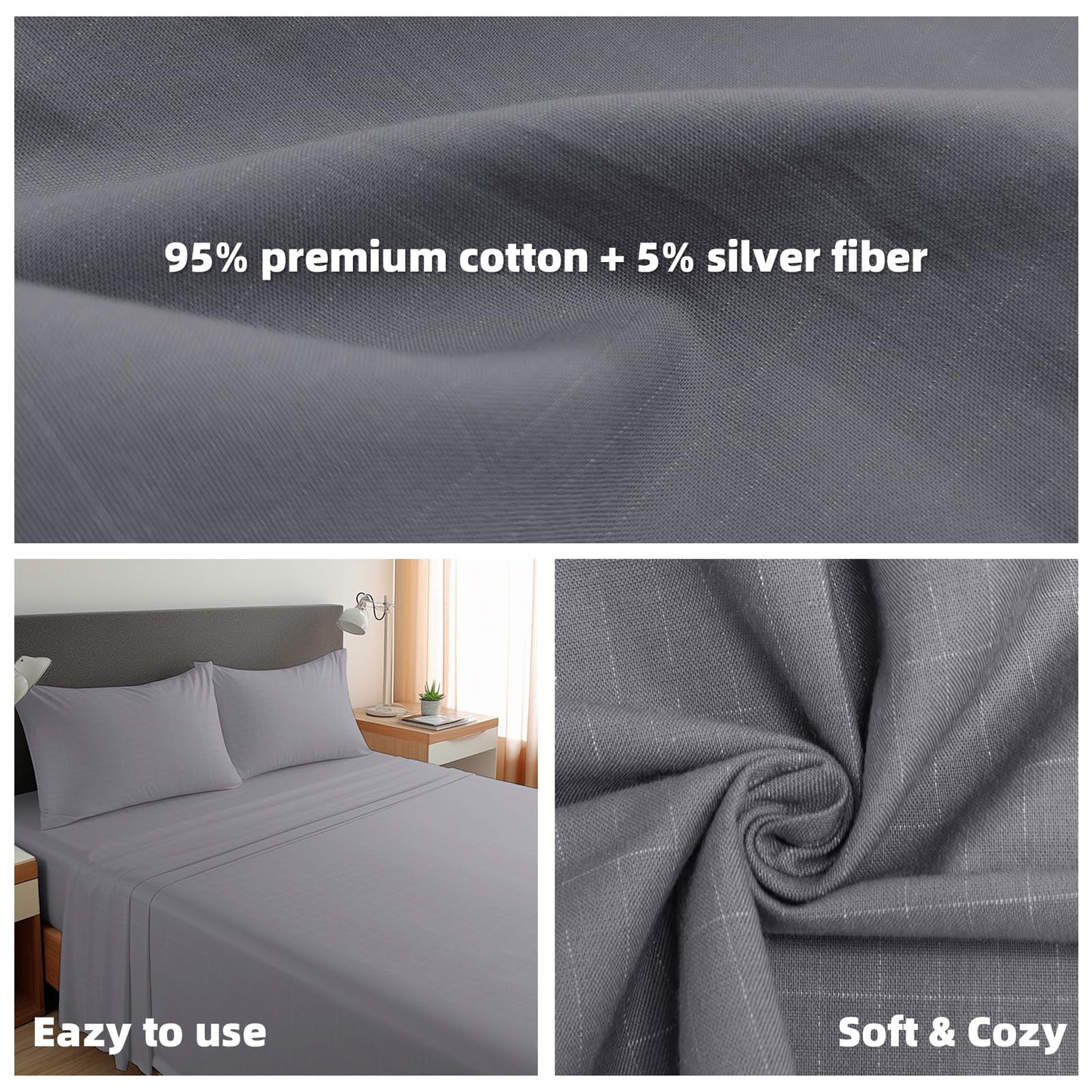 Grounding Sheets, Calking Size Grounding Flat Sheets with 5% Silver Fiber Grounding Bed Sheets for Improved Sleep & Pain Relief (Calking - 72"*84" Gray)