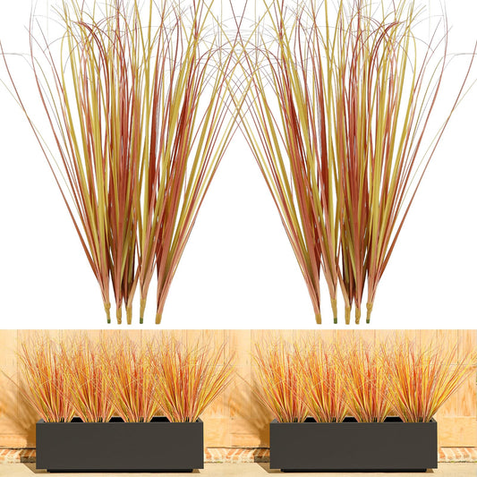 10PCS Fake Grass Fall Decor Artificial Plants Outdoor Artificial Shrubs Wheat Grass Greenery Stems Faux UV Resistant Grass Artificial Plant for Outdoor Indoor Patio Porch Hanging Decor, Autumn Red