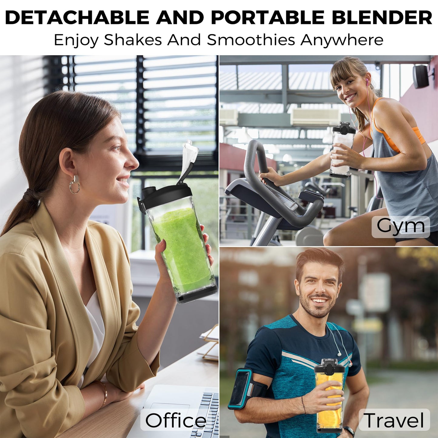 POSOSTO Portable Blender，270W Powerful Blender for Shakes and Smoothies，Personal Size Blender 6 Blades,20 Oz Mini Blender Cup with Travel Lid and USB Rechargeable for Office,Gym,Kitchen（Black）