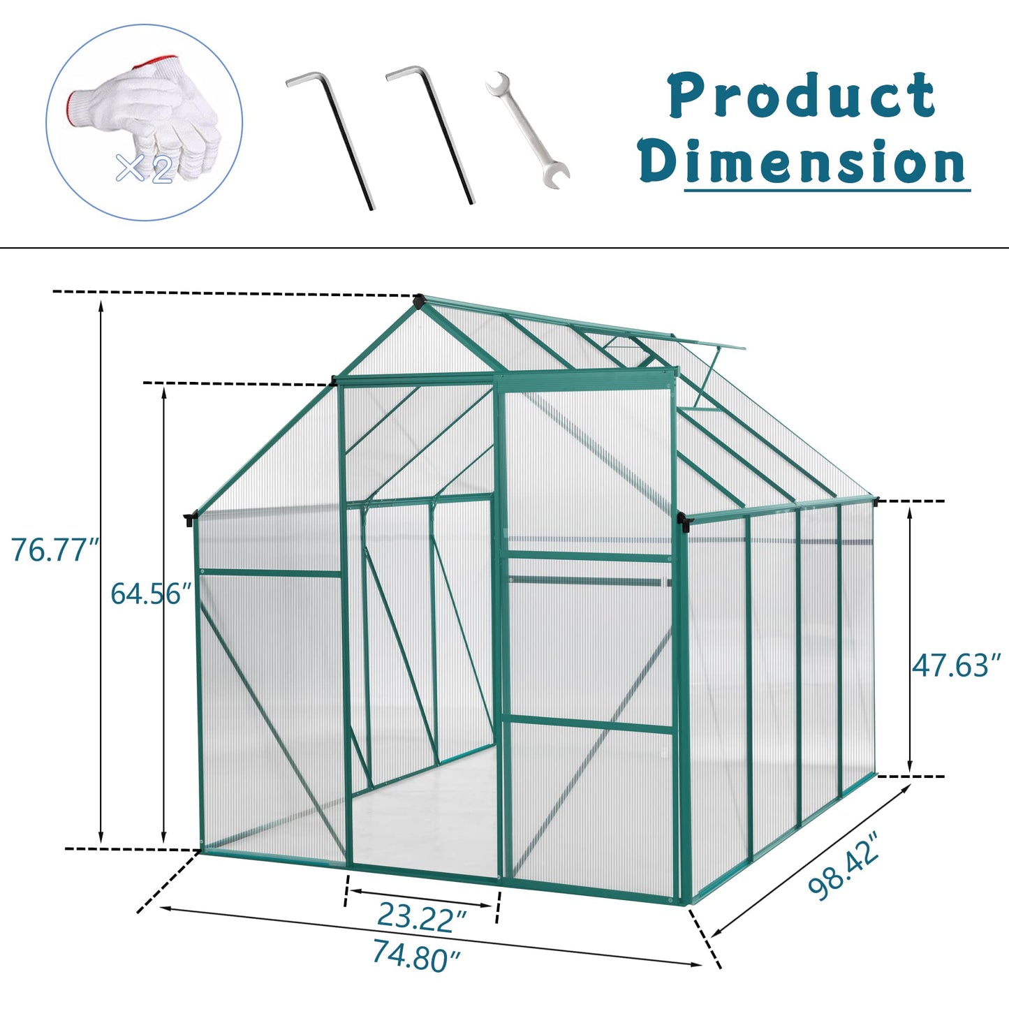 LUSPAZ 6x8 FT Outdoor Patio Greenhouse, Adjustable Roof Vent abd Rain Gutter for Plants, Clear Polycarbonate Panels Greenhouse, Garden Greenhouse for Winter Garden Backyard