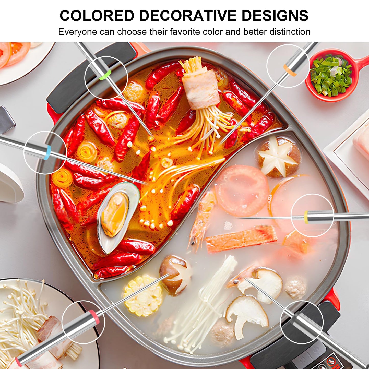 Fondue Forks, 6pcs 9.5 Inch Color-Coded Fondue Forks, Stainless Steel Fondue Sticks Heat Resistant Handle, Dishwasher Safe For Chocolate Fountain, Cheese, Hot Pot, Barbecue, Marshmallows