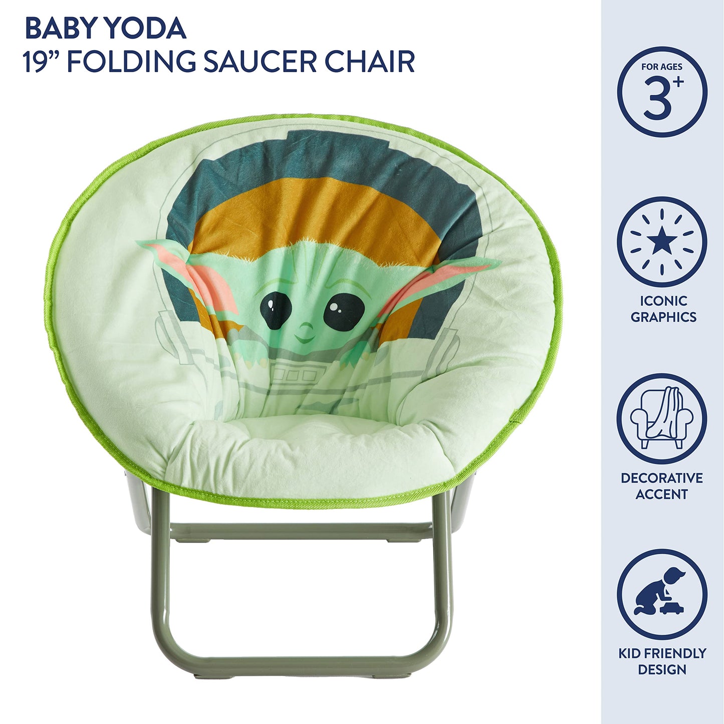 Idea Nuova Disney Star Wars The Mandalorian, Grogu aka The Child Toddler 19” Folding Saucer Chair with Cushion, Polyester, Ages 3+