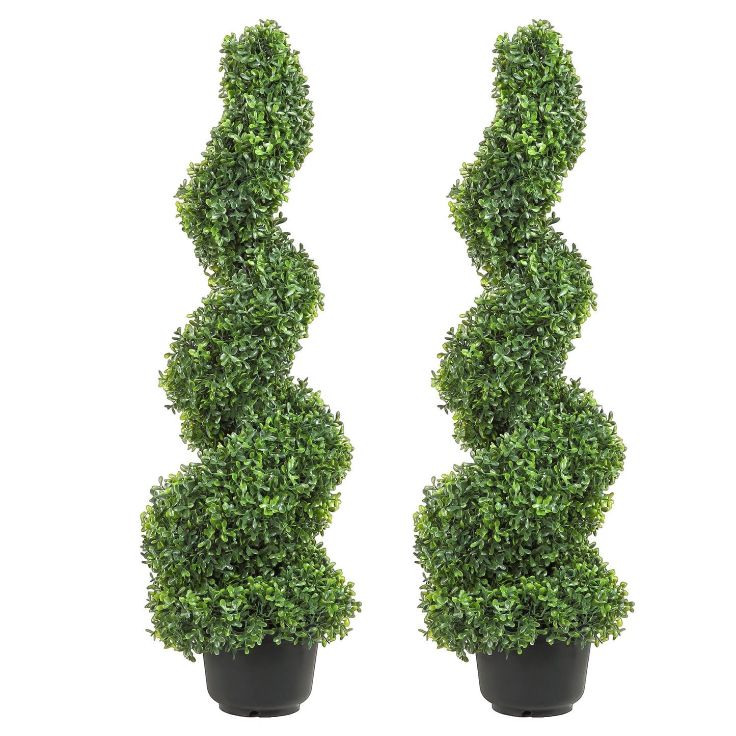 VEVOR Artificial Boxwood Spiral Topiary Trees, 3ft Tall (2 Pieces) Faux Plant Outdoor, All-Year Green Fake Plant with Replaceable Leaves for Decorative/Indoor/Porch/Garden