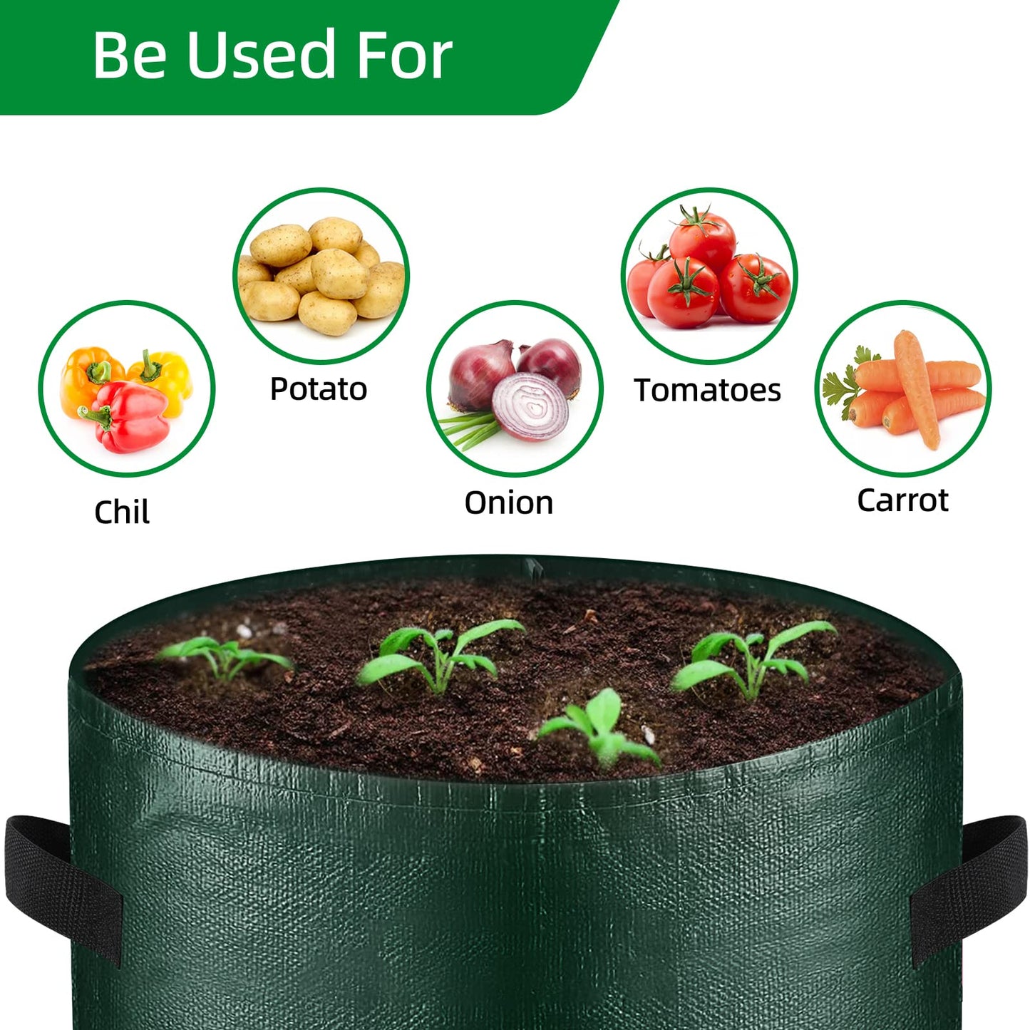 BIJOKETTEN 10 Gallon 8-Pack Grow Bags, Durable PE Fabric Pots with Flap and Handles, Green Planter Bags for Potato Vegetables Flowers Herbs Garden Outdoor, 17.7''x13.8'' Large for All Plants Growing