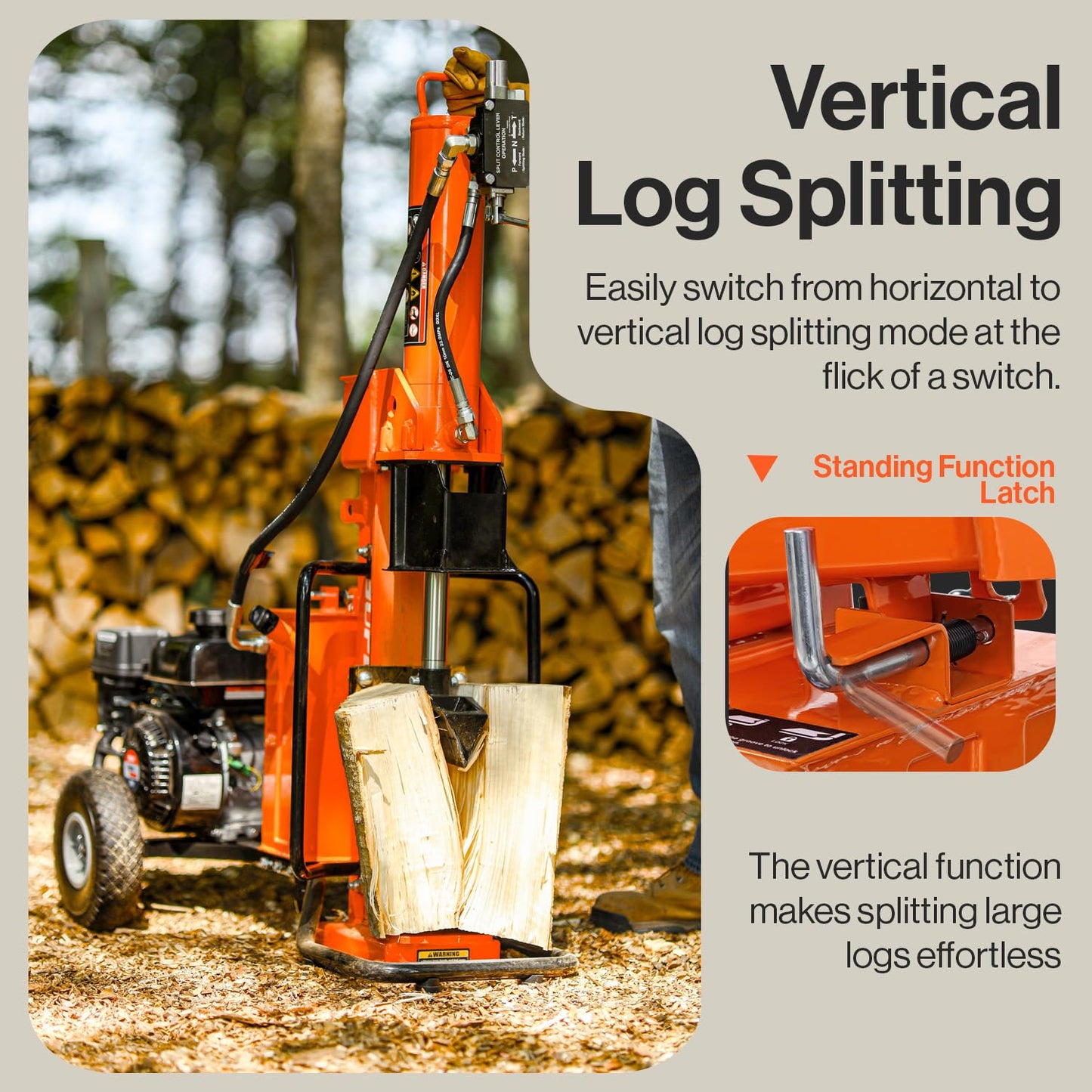 SuperHandy Portable 25 Ton Gas Log Splitter with 7HP Engine, Bucher Gear Pump, and Horizontal/Vertical Half Beam Steel Wedge for Firewood Splitting and Forestry Harvesting