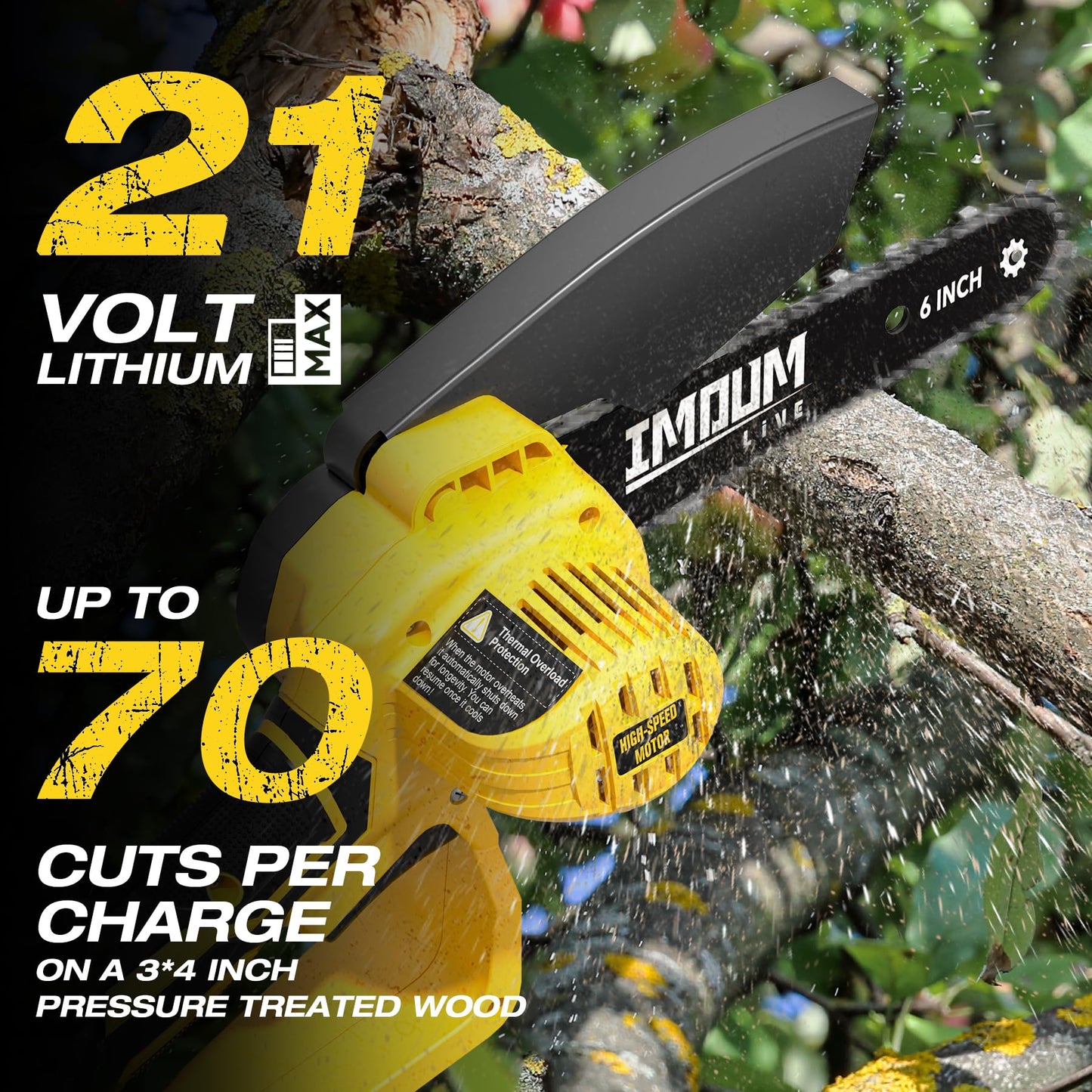 IMOUMLIVE 2-IN-1 Cordless Pole Saw & Mini Chainsaw, 21V 3.0Ah Battery Powered 6 Inch Electric Pole Chainsaw, 6.6 LB Lightweight, 15.2-Foot MAX Reach Pole Saw for Tree Trimming