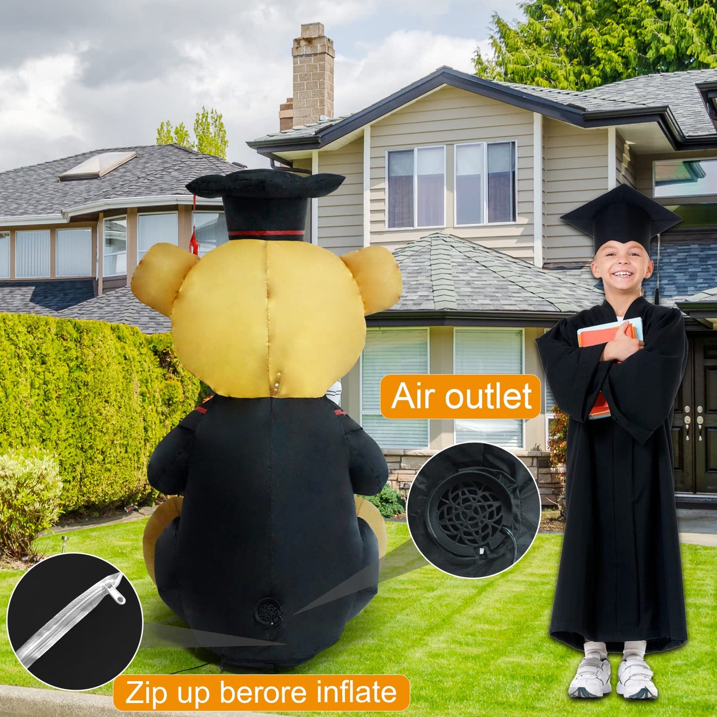 SHDEJTG InfleasJoiy 4ft Graduation Doctor Bear Inflatable Decoration, Holiday Yard Decoration with LED Lights, Outdoor Inflatable Decoration for Yard, Garden, Patio