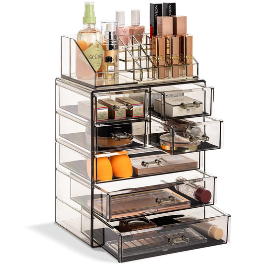 Sorbus Clear Cosmetic Makeup Organizer - Make Up & Jewelry Storage, Case & Display - Spacious Design - Great Holder for Dresser, Bathroom, Vanity & Countertop (Black Jewel, 3 Large, 4 Small Drawers)