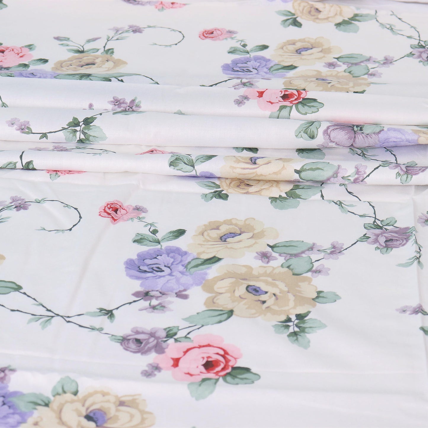 White Twin XL Size Flat Bed Sheet 100% Cotton Floral Printed Top Flat Sheet Only Machine Washable Top Sheets for Bed