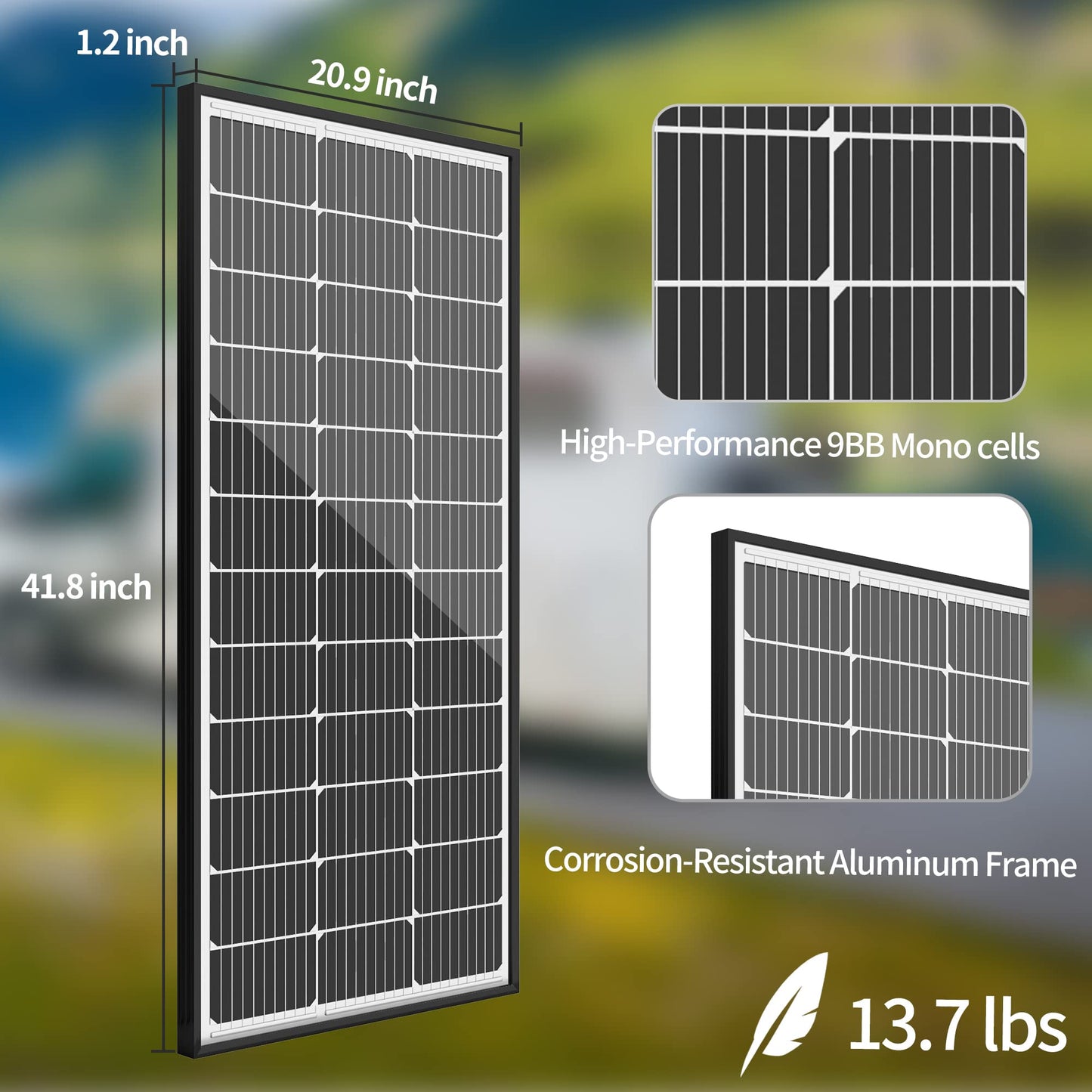 JJN 100 Watt Solar Panels 9BB 12 Volt Monocrystalline Solar Panel High Efficiency Solar Module PV Charge for RV Battery Boat Caravan and Other Off Grid System