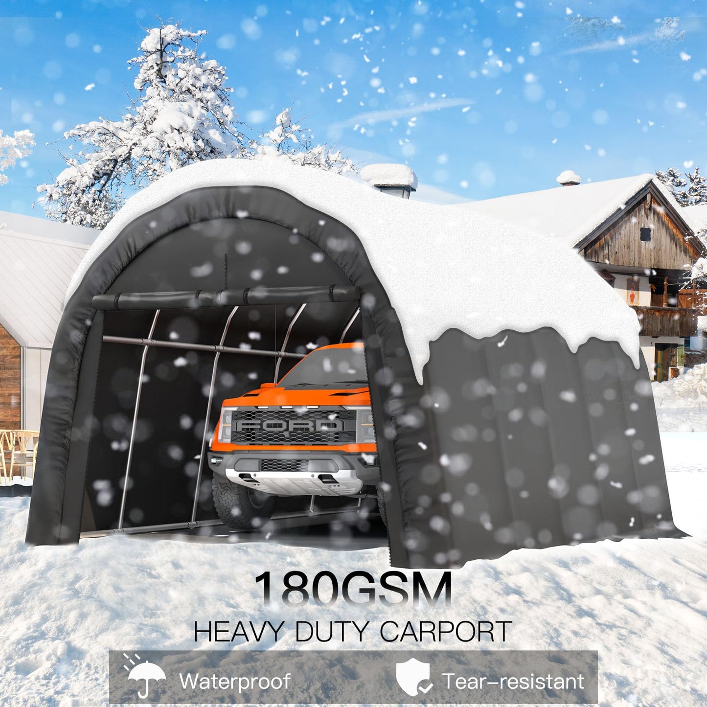 MELLCOM Carport 12 x 20 FT Heavy Duty, Portable Garage with All-Steel Metal Frame and Round Style Roof, Anti-Snow Car Canopy Outdoor Storage Shelter for Car, Truck, Boat