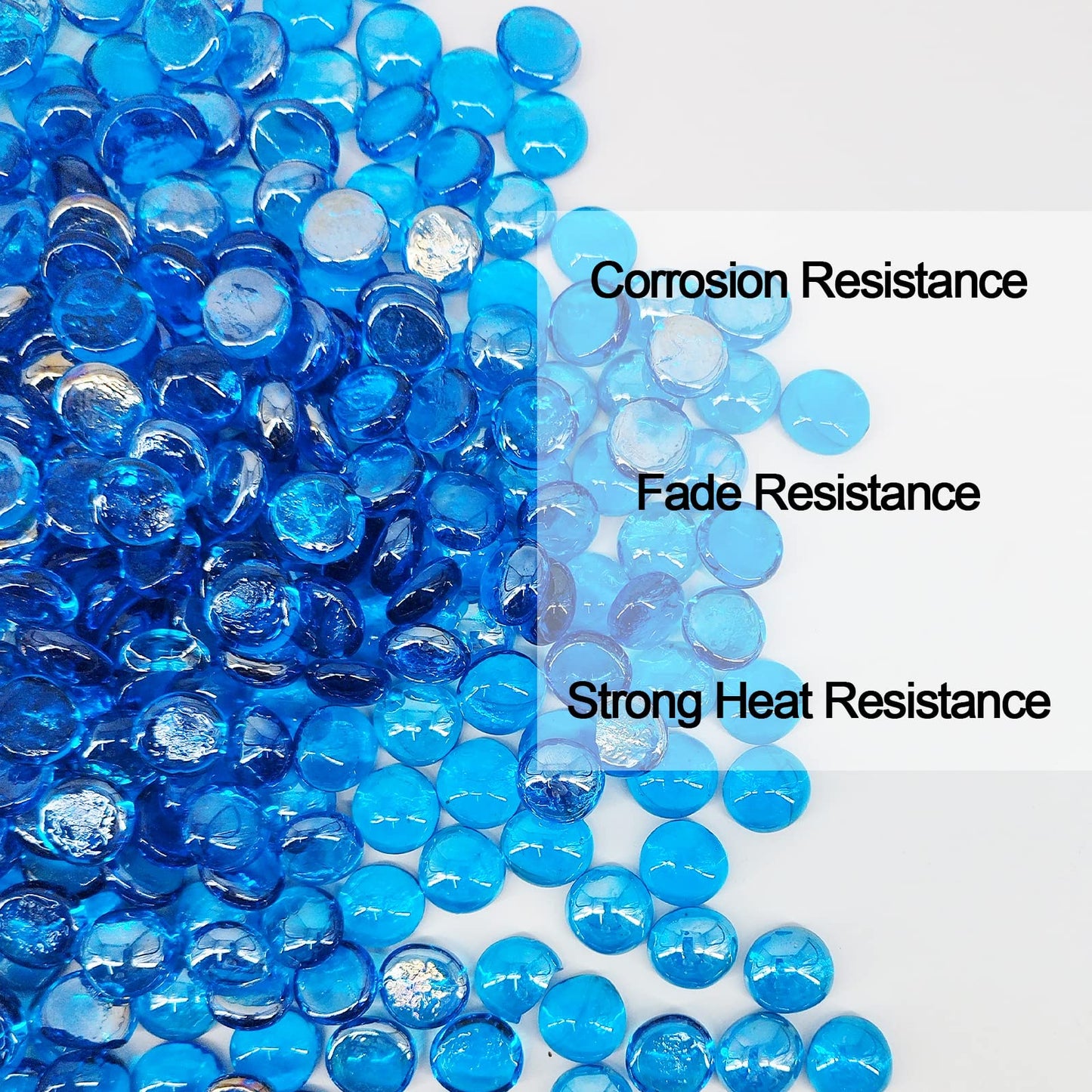 Kleuete 10 Pound Fire Pit Glass 3/4 Inch Reflective Round Fire Glass Drops Beads Rocks for Natural or Propane Fire Pit and Landscaping Pacific Blue