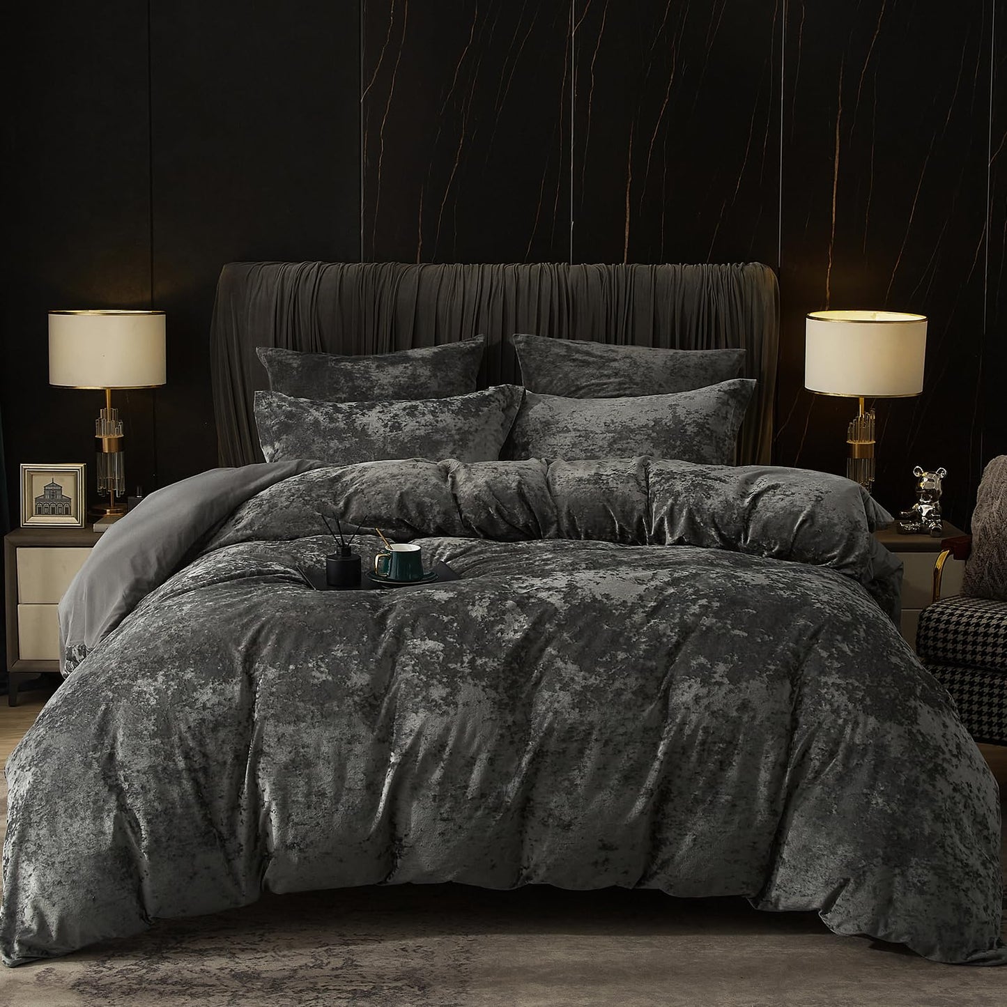 PHF Truly Velvet Duvet Cover Set California King Size, 3pcs Ultra Soft Breathable Comforter Cover Set, Luxury Cozy Flannel Duvet Cover with Pillow Shams Bedding Collection, 104" x 98", Dark Grey