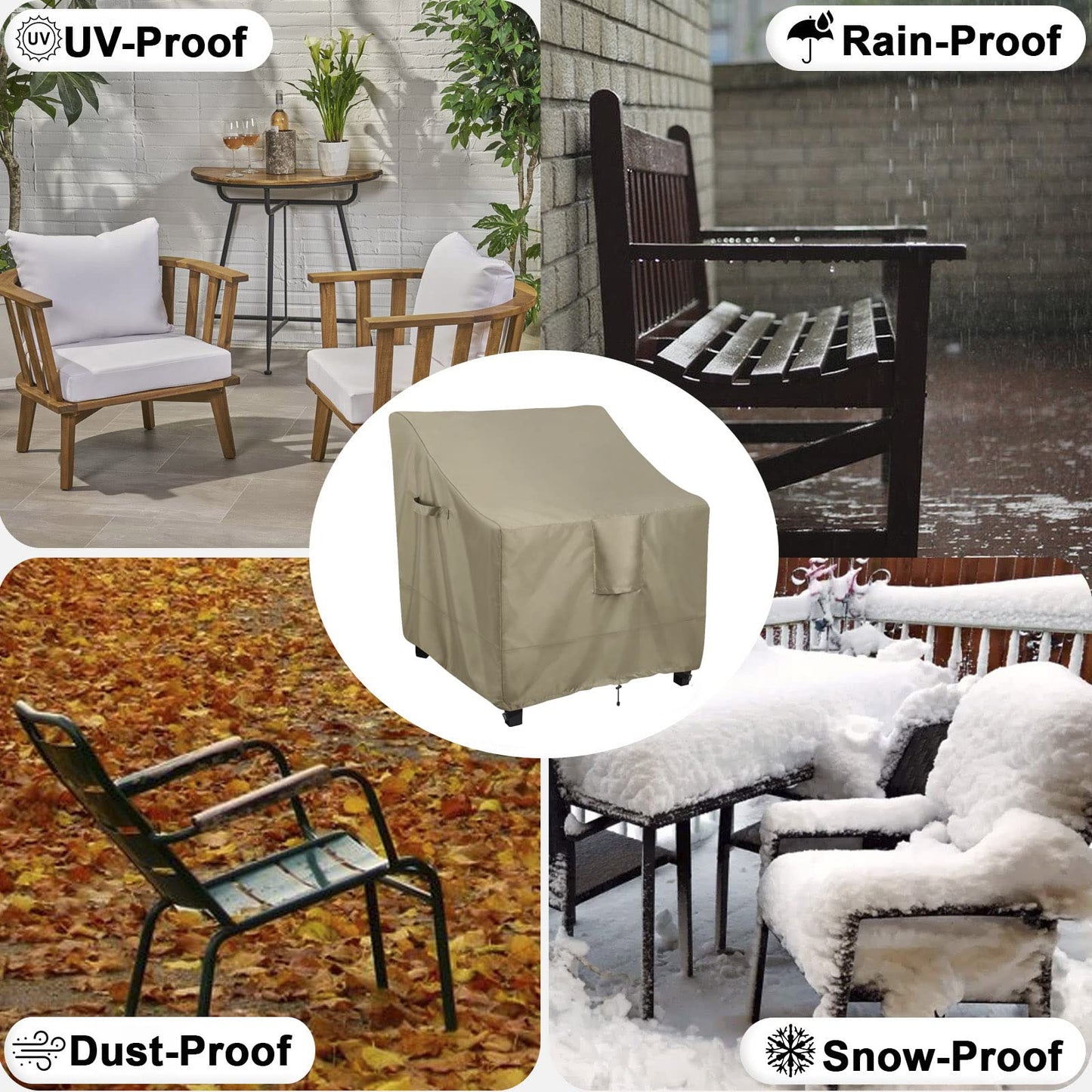 OutdoorLines Outdoor Waterproof Furniture Chair Cover - UV-Resistant Patio Lawn Chair Covers for Outdoor Furniture Windproof Heavy Duty Chair Covering, 1 Pack, 33.5Wx31.5Dx36H Inches, Camel