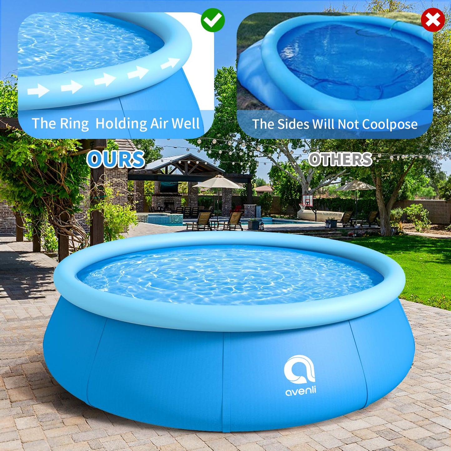 Inflatable Swimming Pool, Swimming Pool Above Ground 10ft x 30in, Round Inflatable Pools Adult, Blow up Pool, Outdoor Pool for Backyard Family, Top Ring Summer Water Party Pools