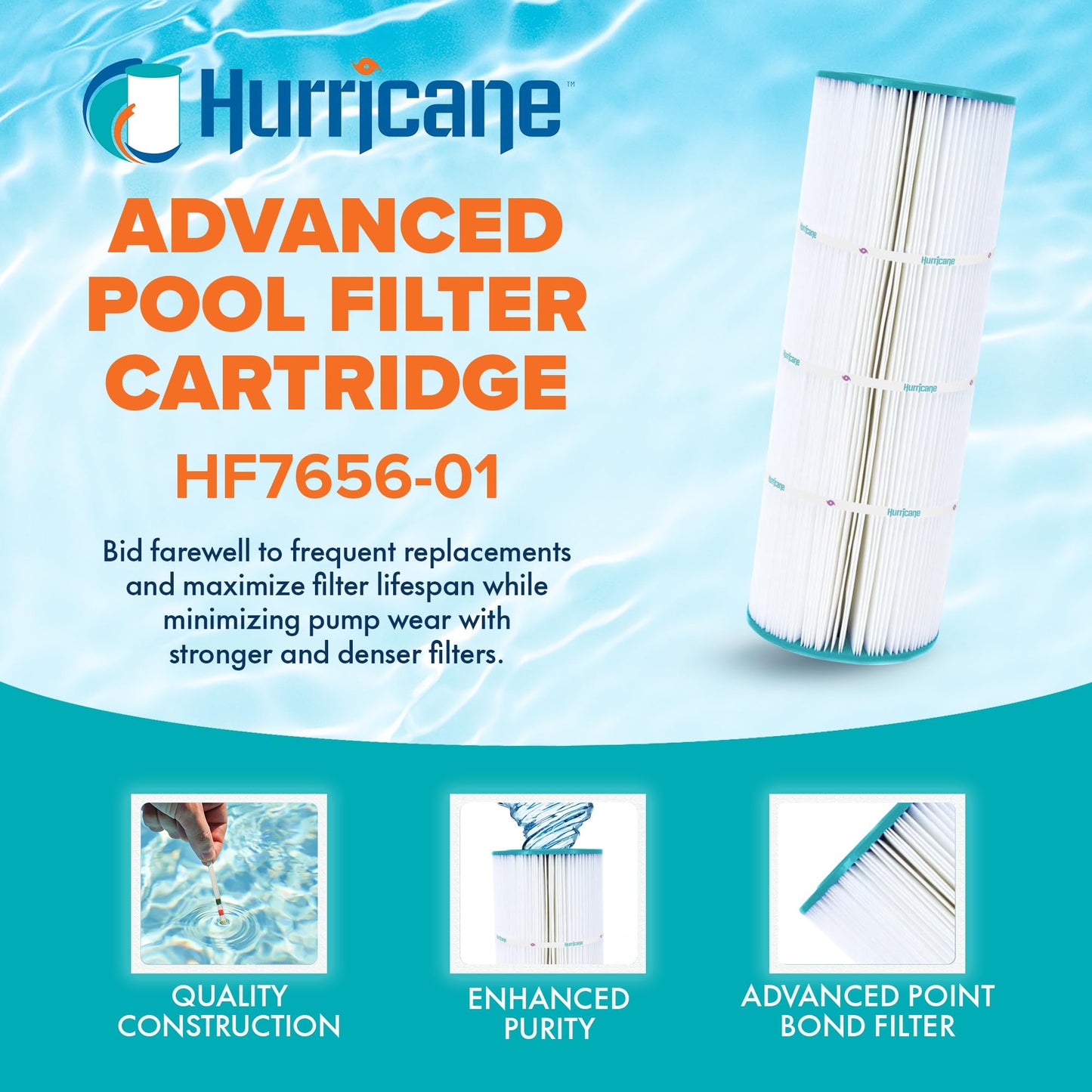 Hurricane Filters HF7656-01 Advanced Pool Filter Cartridge - Replacement for PA50, Unicel C-7656, Filbur FC-1240, Hayward Star-Clear C500, Hayward C550, Pentair Purex CF-50