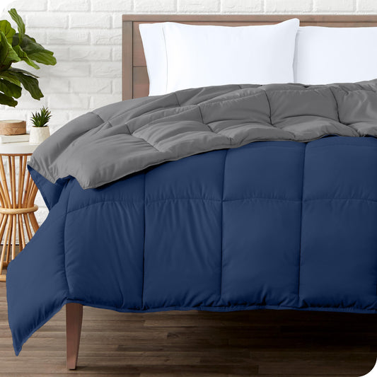 Bare Home Queen Comforter - Reversible Colors - Goose Down Alternative - Ultra-Soft - Premium 1800 Series - All Season Warmth - Bedding Comforter (Queen, Dark Blue/Grey)