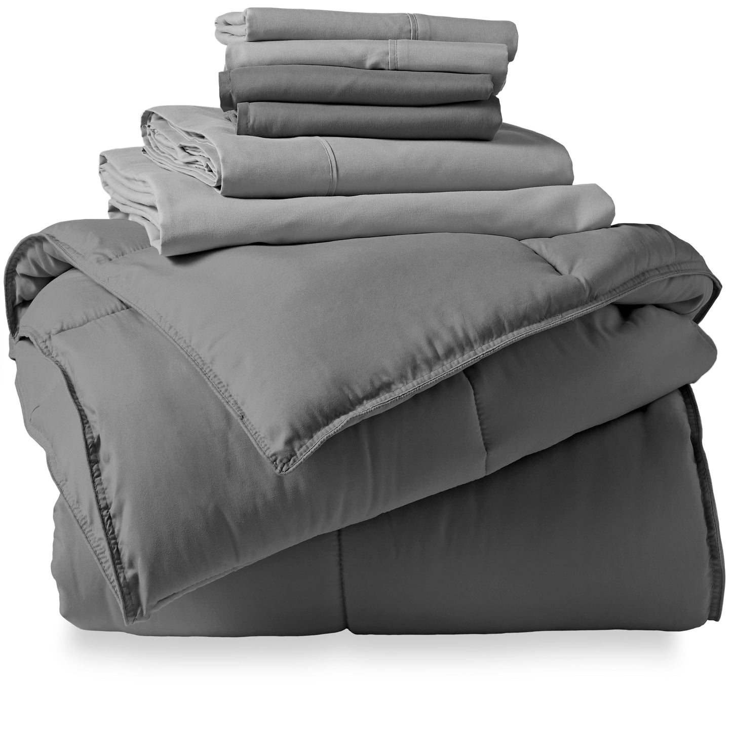 Bare Home Bed-in-A-Bag 7 Piece Comforter & Sheet Set - Full XL - Goose Down Alternative - Ultra-Soft 1800 Premium Bedding Set (Full XL, Grey/Light Grey)