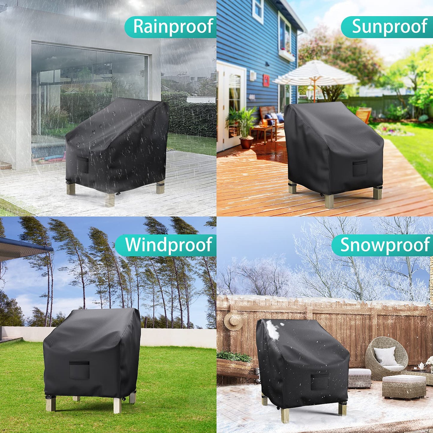 BROSYDA Patio Chair Covers for Outdoor Furniture Waterproof 2 Pack, Lawn Chair Covers 600D Heavy Duty Oxford Cloth, Large Covers for Lounge Lawn Deep Seat Black 38" W x 31" D x 29" H