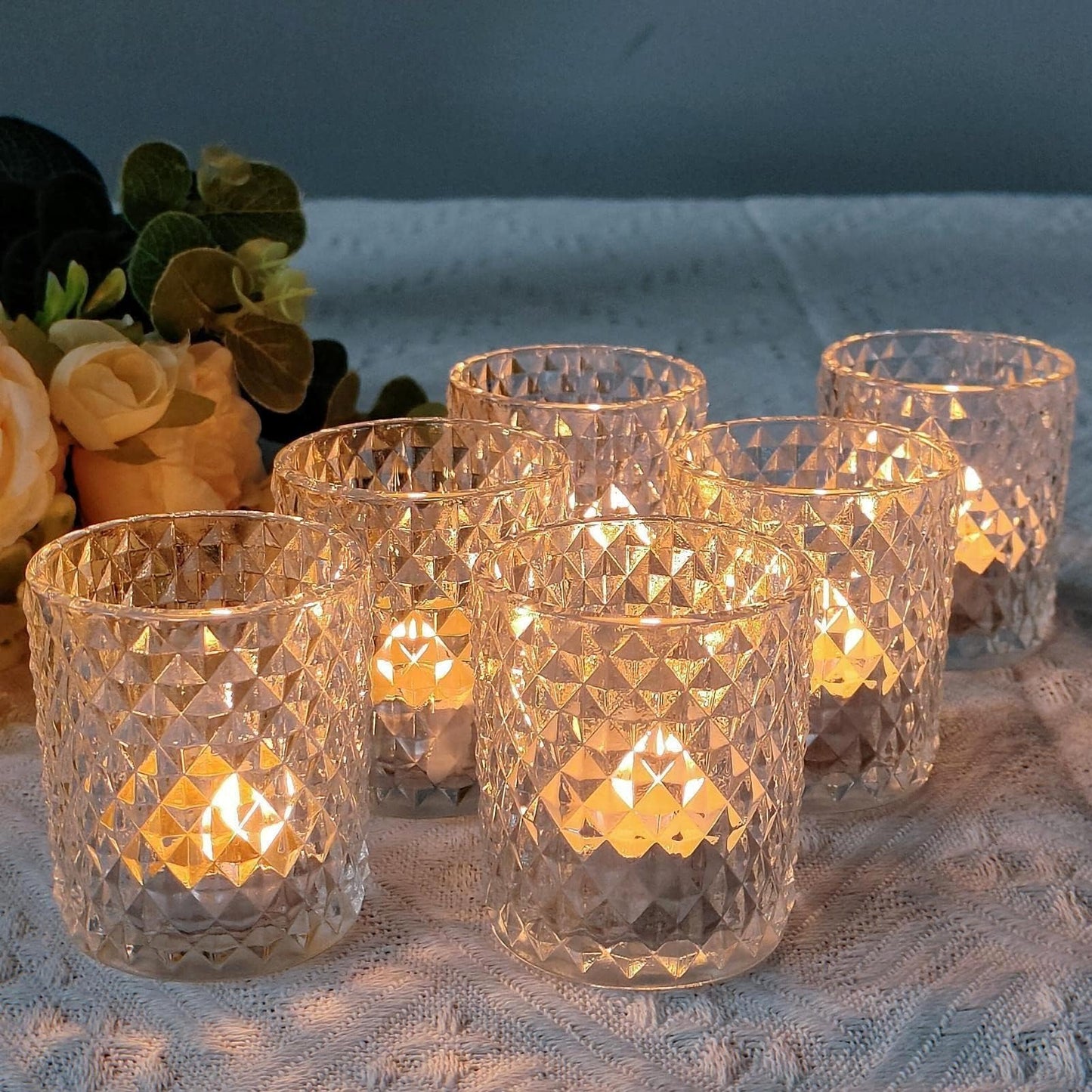 Woho 12Pcs Clear Votive Candle Holders, Tealight Candle Holder for Home Decor, Glass Tea Lights Candle Holder for Birthday Holiday Table