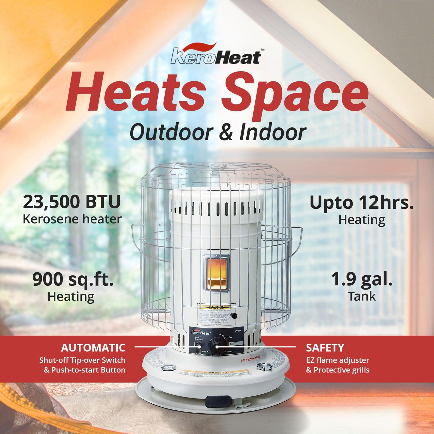 Sengoku Indoor & Outdoor Kerosene Heater, 23,500 BTU, Portable Use, White