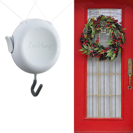 Wreath Hangers for Front Door (White - 1 Pack) - Damage Free Hanging - ZIPNHANG: Adjustable Door Hanger. Christmas Wreath & Decor Hanger for Front Door. Hooks for Hanging on Glass Doors, Screen Doors