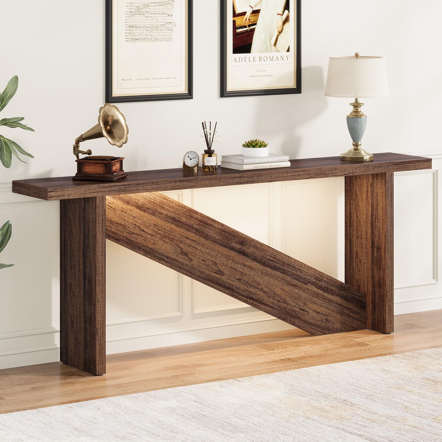 VANOMi Console Table with LED Lights, 70.86" Long Sofa Table Behind Couch, Narrow Wood Entryway Table, Farmhouse Foyer Table, Industrial Console Table for Entryway, Living Room, Hallway, Rustic Brown