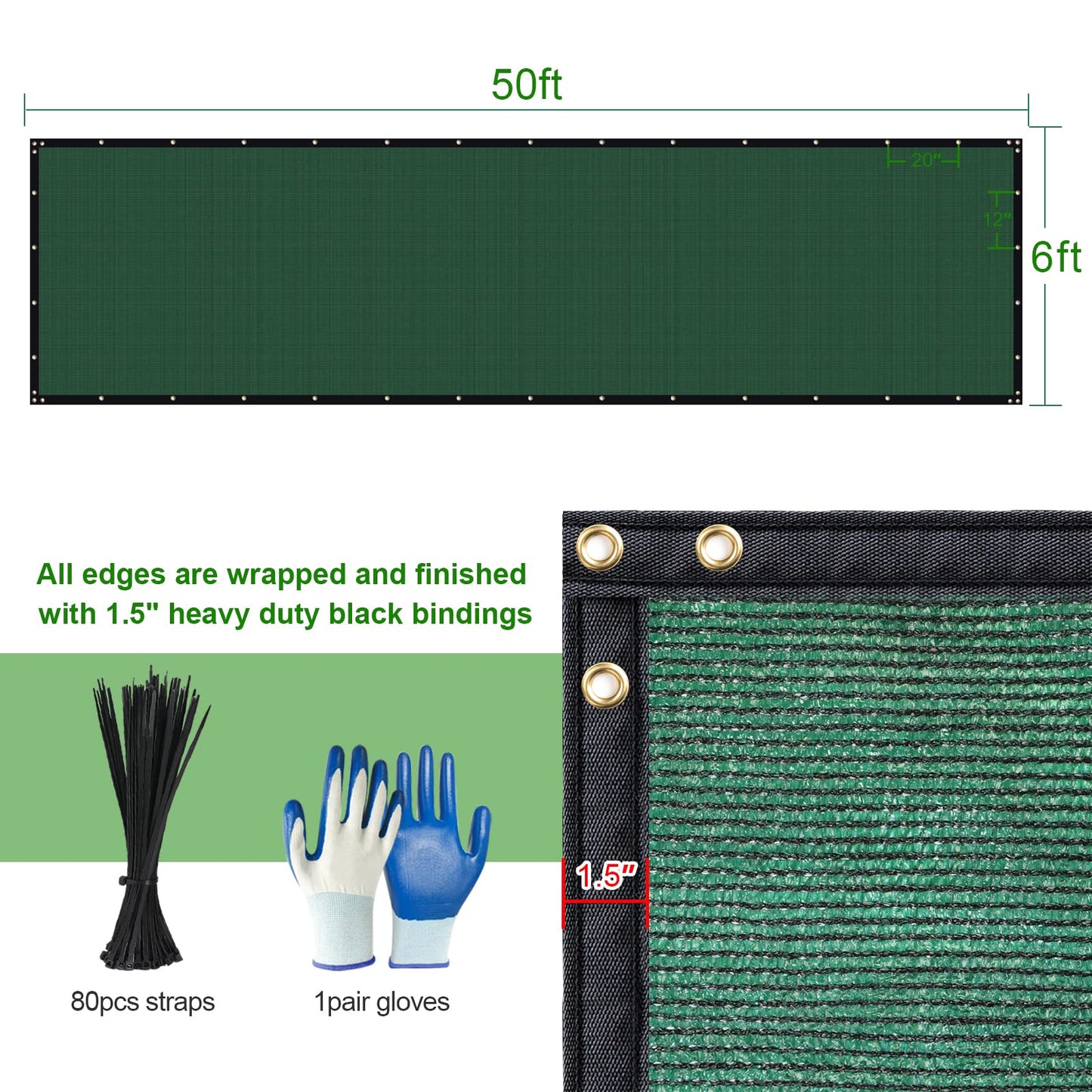 DenForste Privacy Fence Screen - 6' x 50' Fence Covering Privacy Screen Outdoor - Heavy Duty Fencing Mesh Shade Cover for Garden Wall Yard Backyard