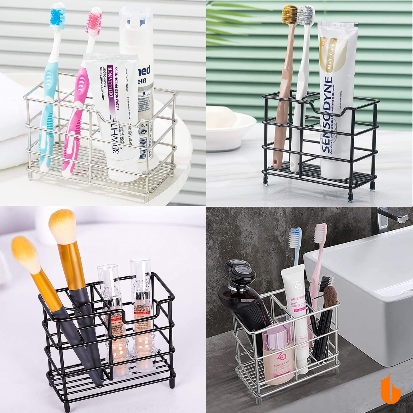 Urbanstrive 304 Stainless Steel Bathroom Toothbrush Holder Toothpaste Holder Stand Bathroom Accessories Organizer, Black