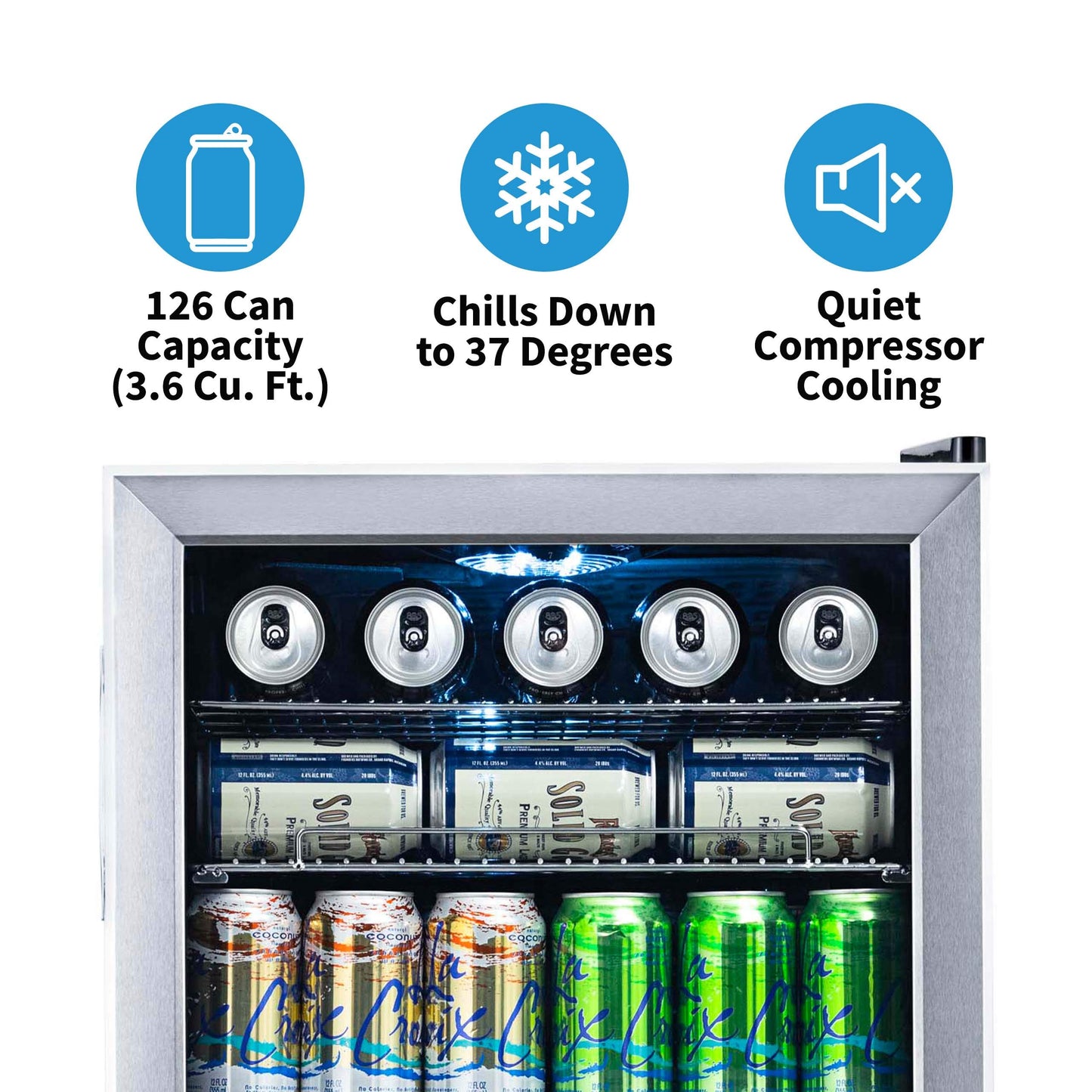 NewAir Beverage Refrigerator And Cooler, Free Standing Glass Door Refrigerator Holds Up To 126 Cans, Cools Down To 37 Degrees Perfect Organizer For Beer, Wine, Soda, Pop, And Cooler Drinks