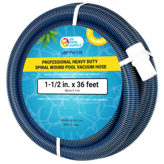 U.S. Pool Supply 1-1/2" x 36 Foot Professional Heavy Duty Spiral Wound Swimming Pool Vacuum Hose with Kink-Free Swivel Cuff, Flexible - Connect to Vacuum Heads, Skimmer, Filter Pump Inlet, Accessories