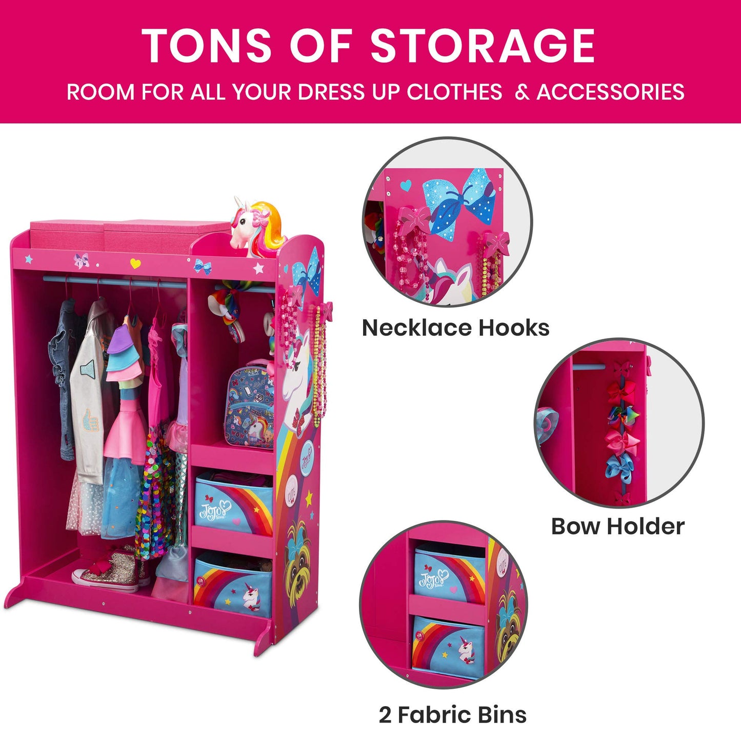 JoJo Siwa Dress and Play Boutique by Delta Children Pretend Play Costume Storage Wardrobe for Kids with Mirror & Shelves