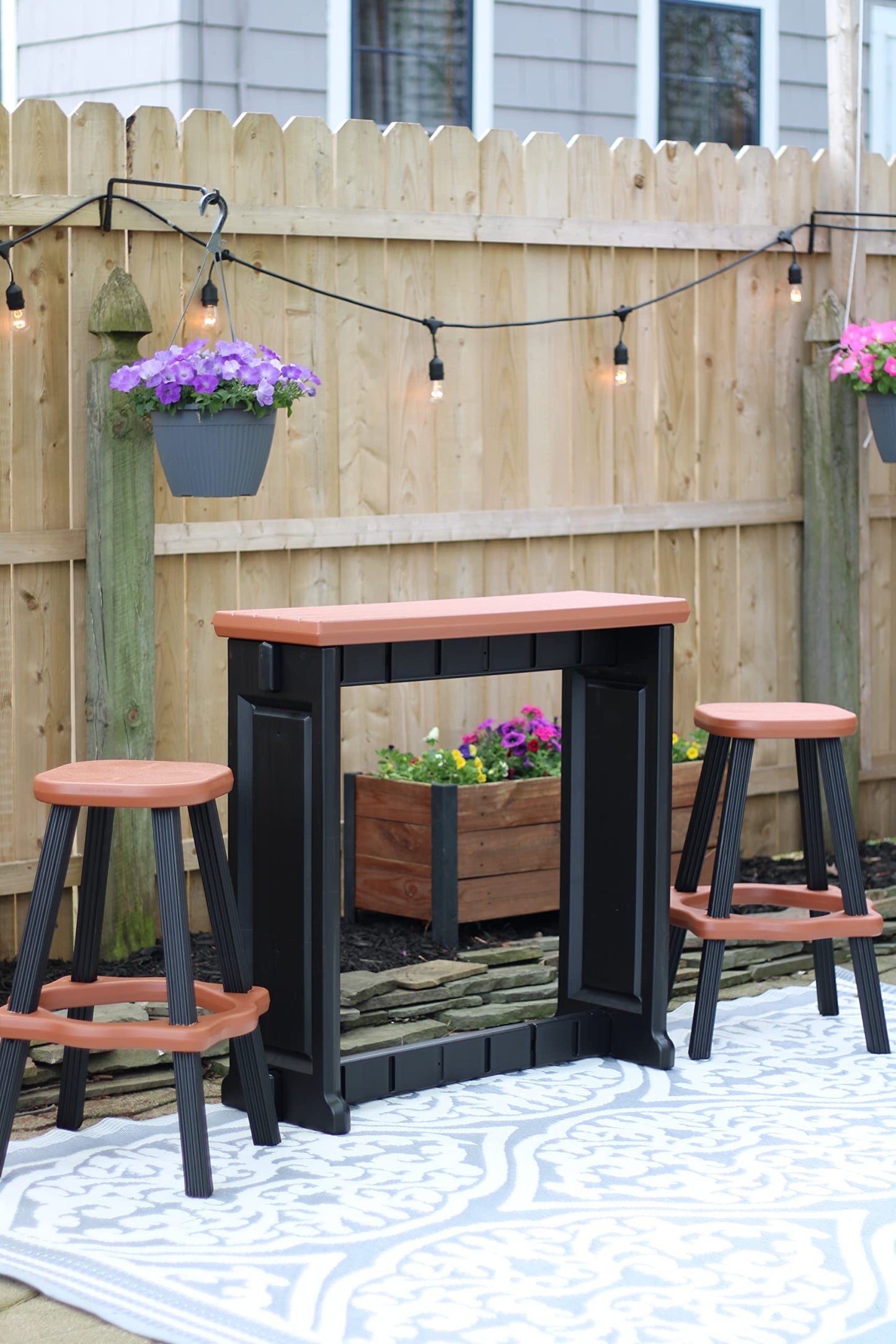 Leisure Accents Single Bar Set Includes 2 Barstools Redwood Top & Black Base Ideal for Patio Hot Tub Area Backyard Durable WeatherResistant Design Easy Nohardware Assembly Proudly Made in USA
