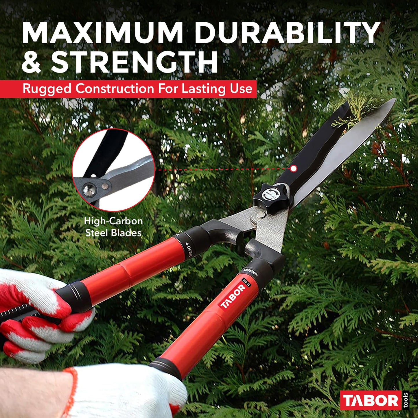 TABOR TOOLS B212A Telescopic Hedge Shears with Wavy Blade and Extendable Steel Handles. Extendable Manual Hedge Clippers for Trimming Borders, Boxwood, and Tall Bushes.