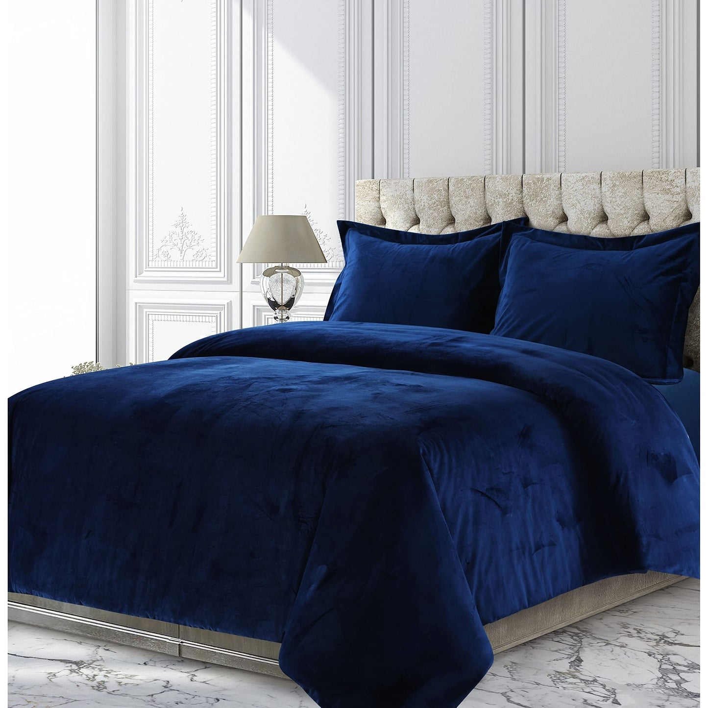 Kanak Bedding Luxurious Velvet Twin XL Size, 5 pcs Ultra Soft Plush Duvet Cover Set, Warm Cozy Flannel 1 Duvet Cover,1 Fitted Sheet 18to19 Deep,1 Flat Sheet,with 2 Pillowcases, Royal Blue