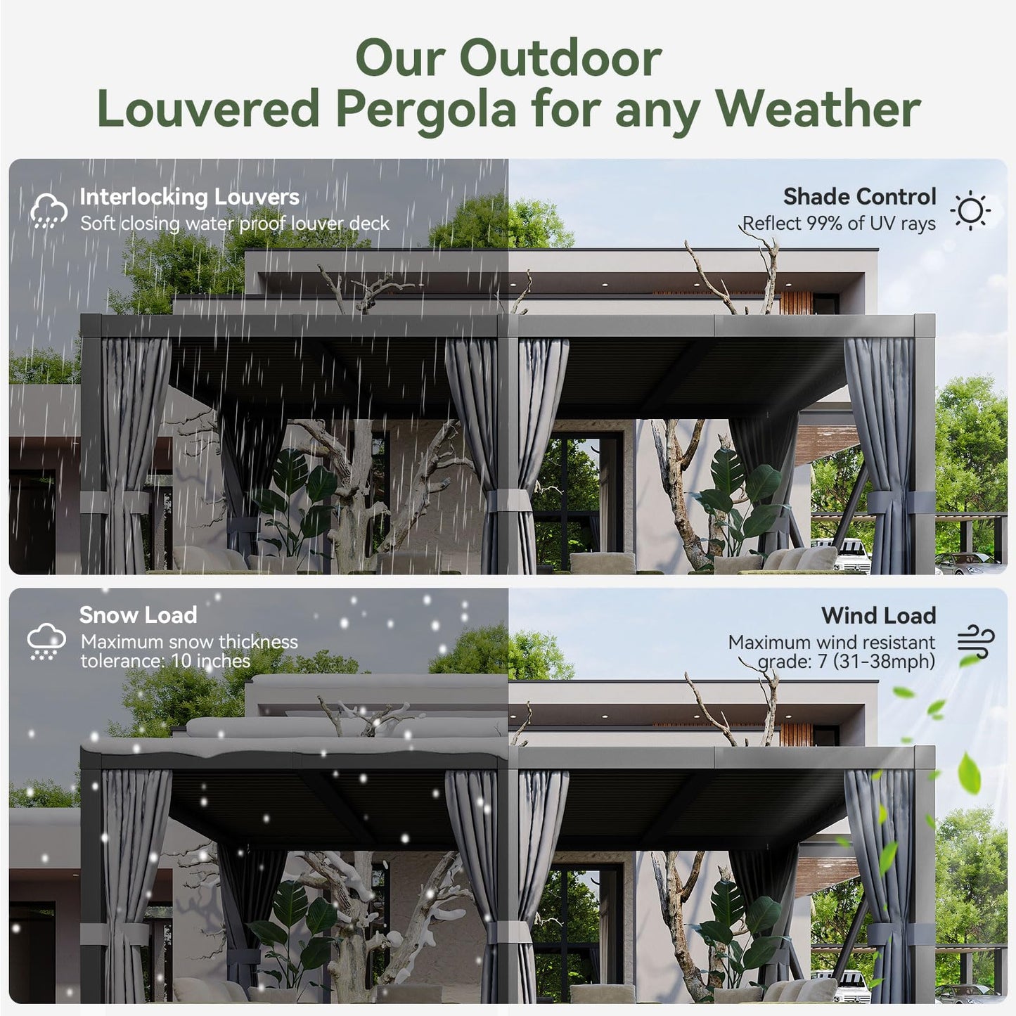 Aoxun Louvered Pergola 12' x 20' Outdoor Aluminum Pergola with Adjustable Top for Decks, Gardens and Backyards, Gray