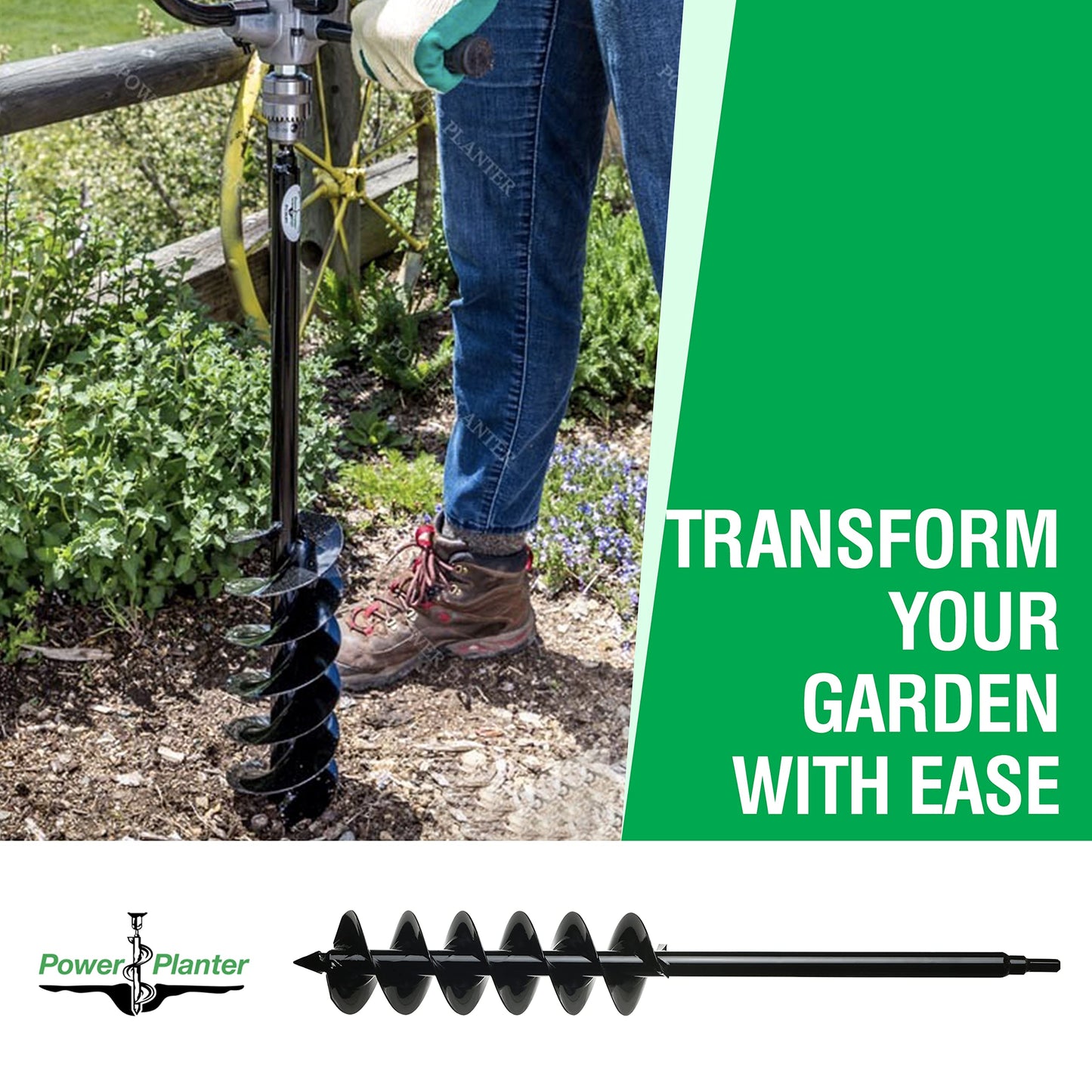 Power Planter Large Bulb Auger- 4"x28" Drill Bit Hole Digger for Post Hole Diggers, Digging Holes- Bulb Planter Tool- Auger Drill for Planting- Garden Auger Digging Tool- 1/2" Non-Slip Hex Drive