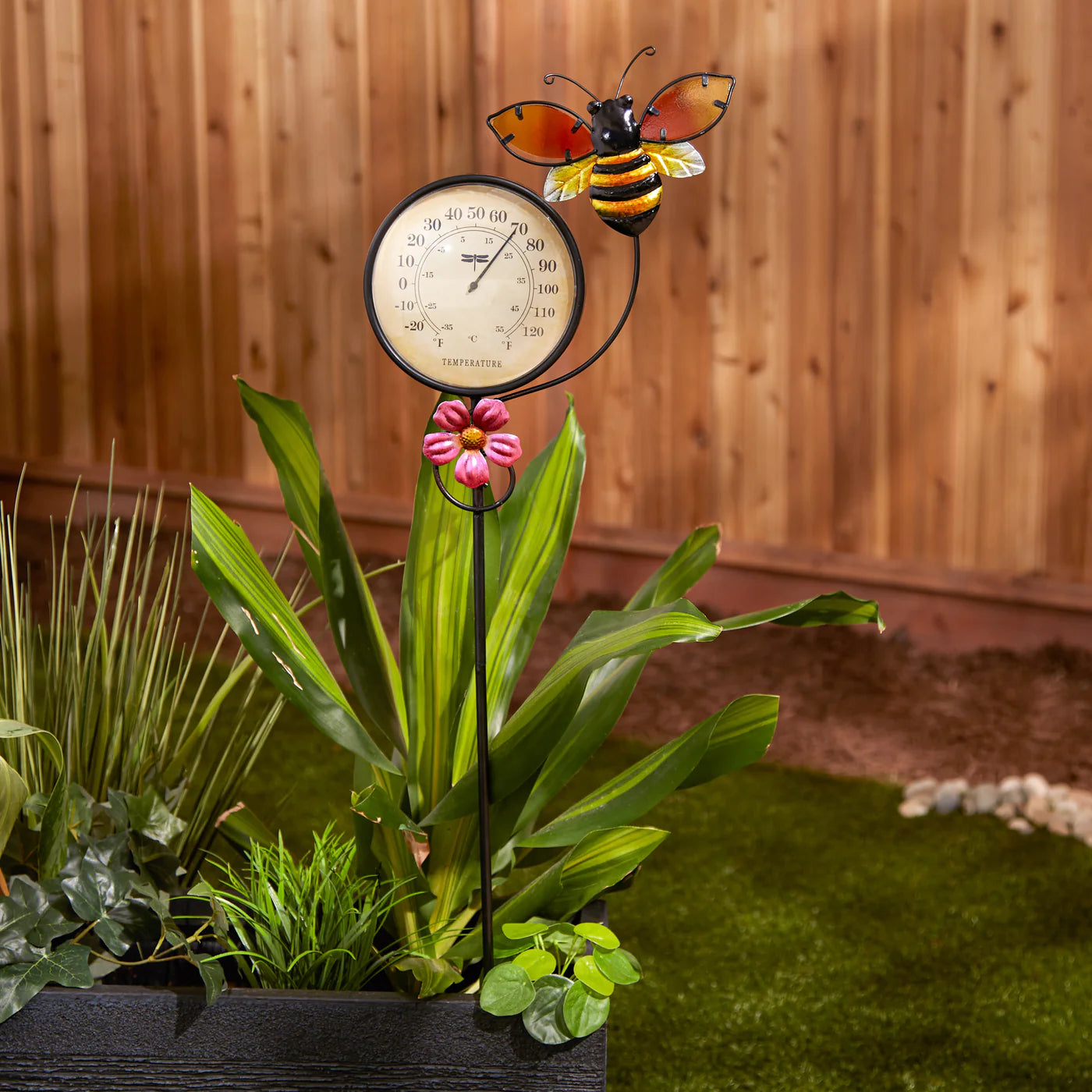 Thermometer Garden Stake - Garden Bee