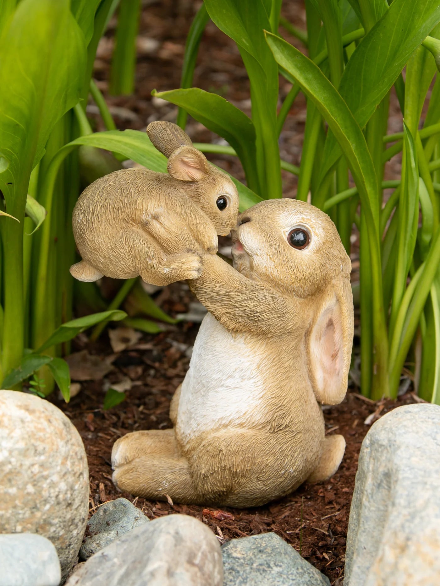 Playful Mom & Baby Rabbit Figurine