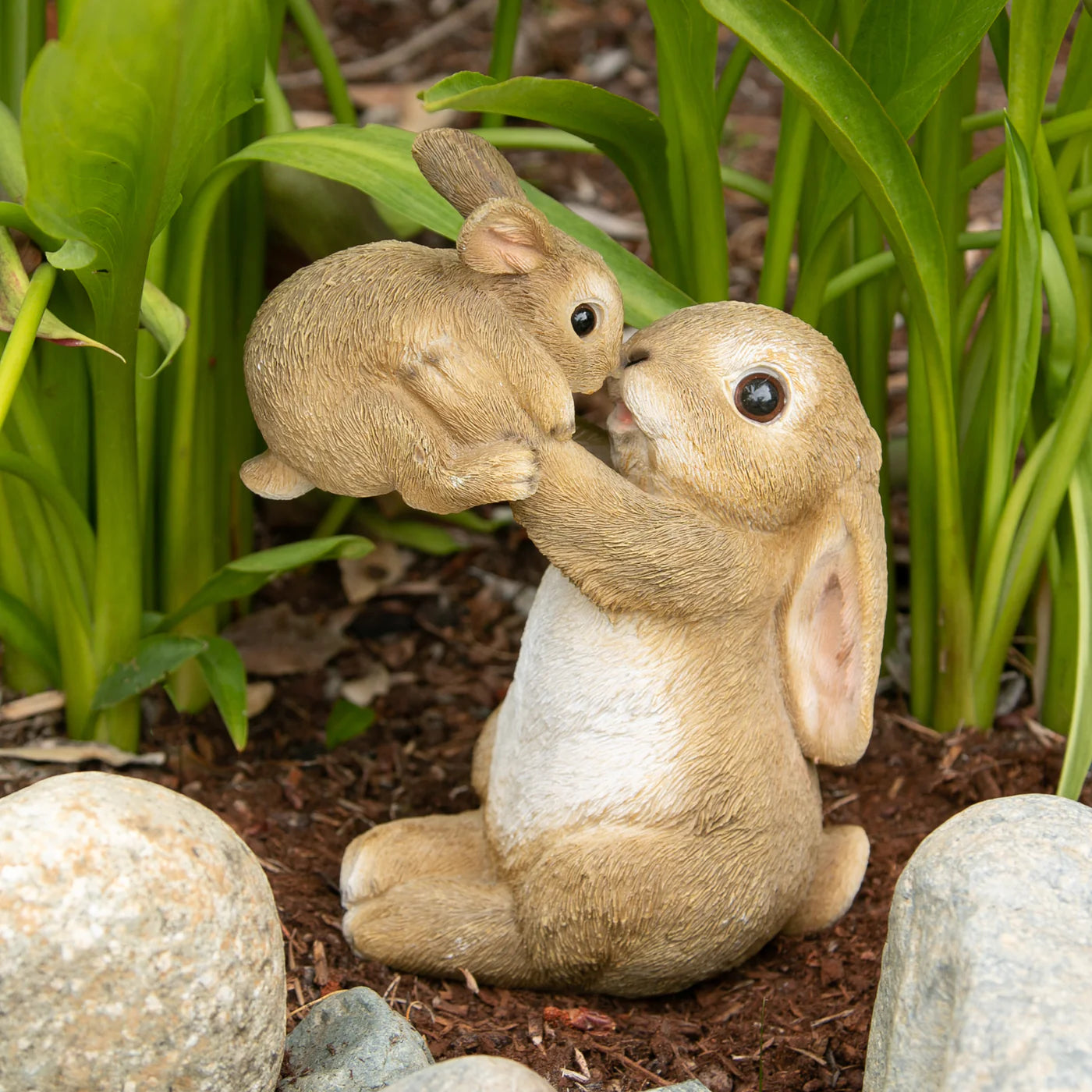 Playful Mom & Baby Rabbit Figurine