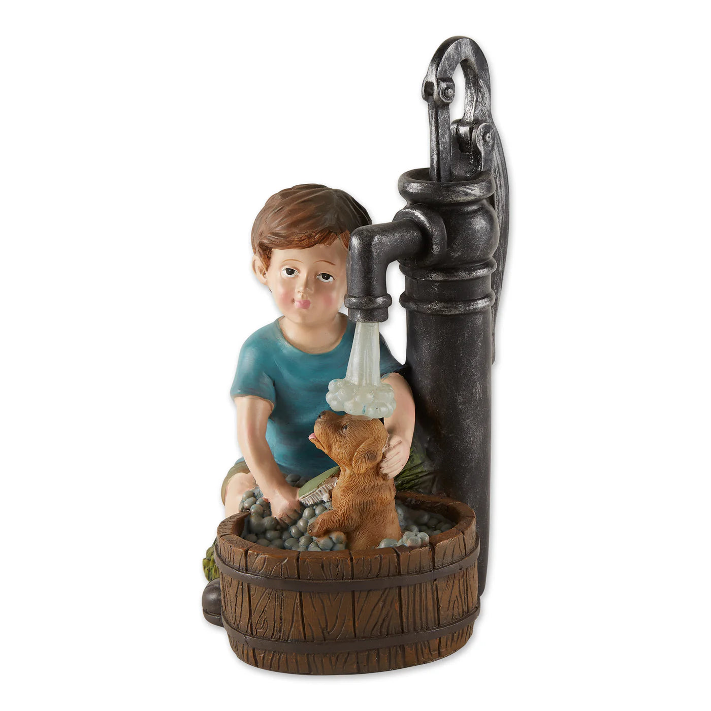 Boy And Dog Solar Garden Statue