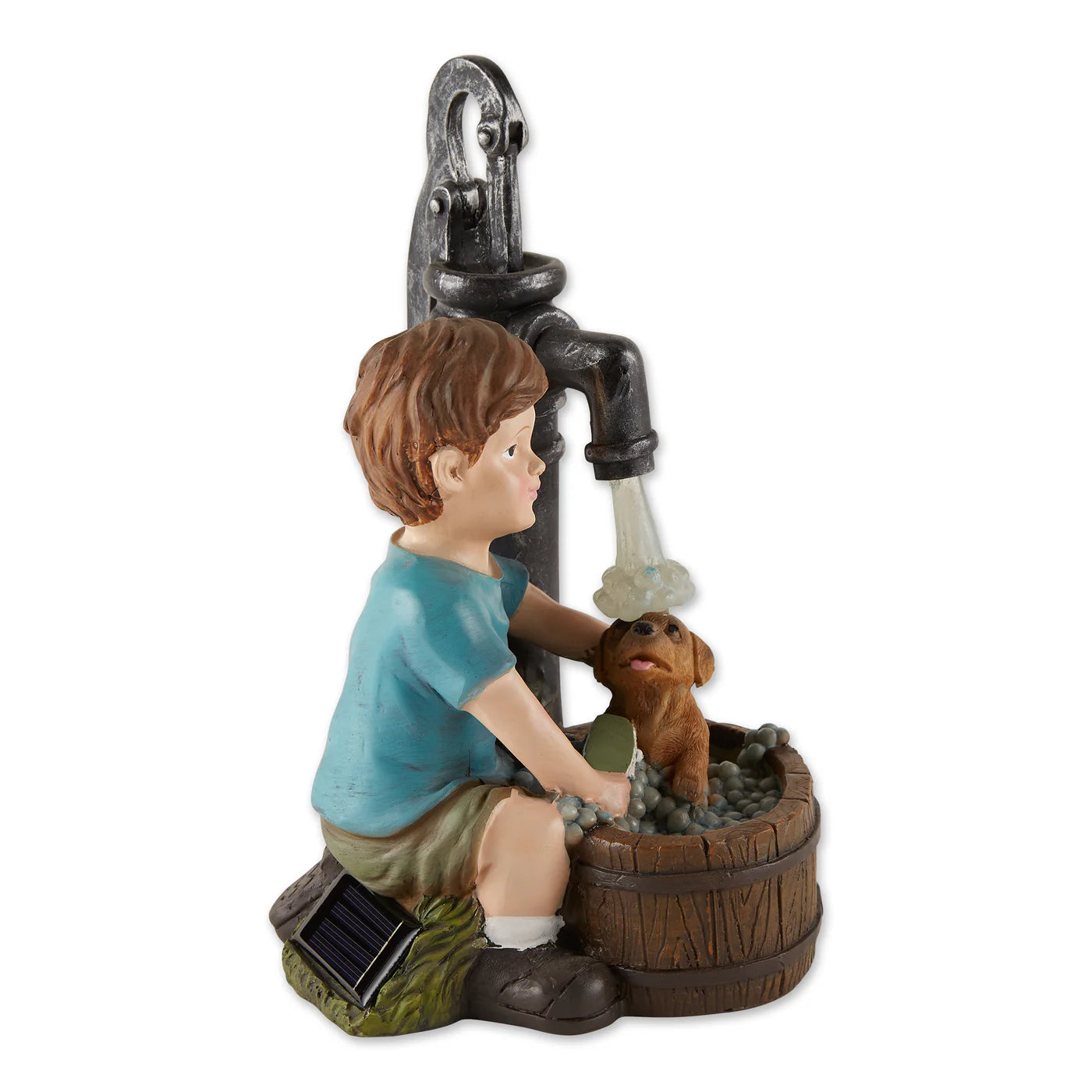 Boy And Dog Solar Garden Statue