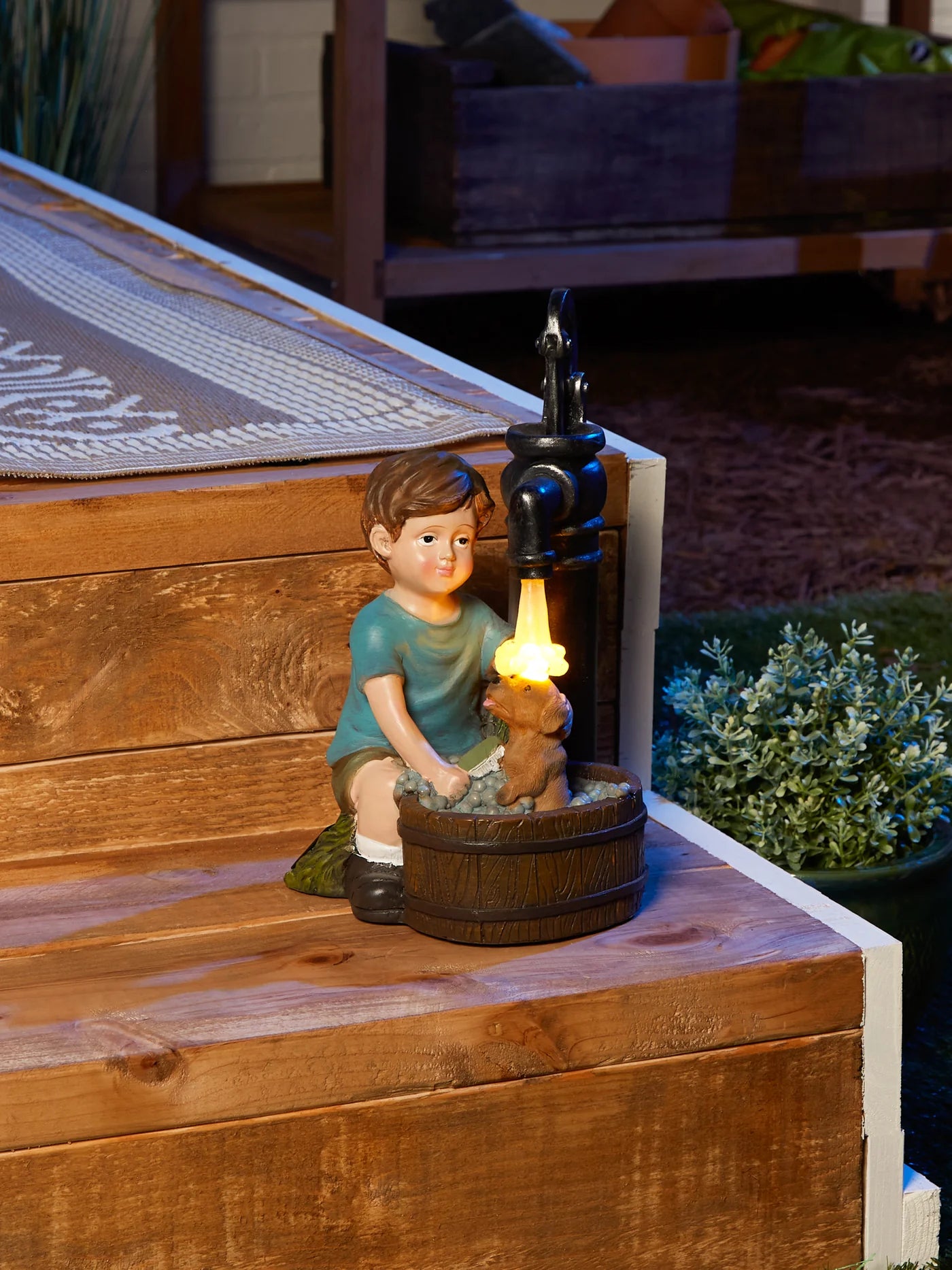 Boy And Dog Solar Garden Statue