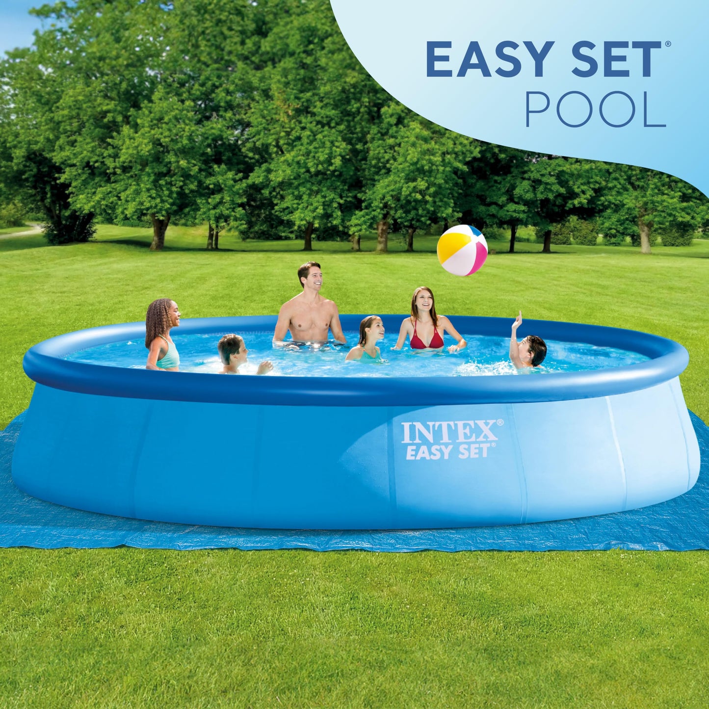 INTEX 26175EH Easy Set Inflatable Swimming Pool Set: 18ft x 48in – Includes 1500 GPH Cartridge Filter Pump – Removable Ladder – Pool Cover – Ground Cloth