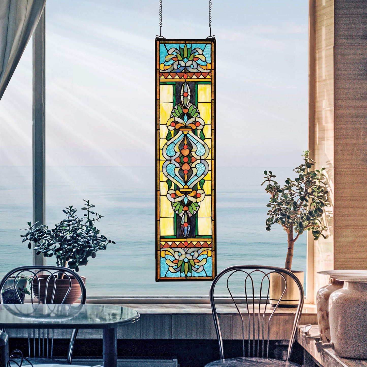 Design Toscano Blackstone Hall Stained Glass Window Hanging Panel, 9.00" x 35.00", Full Color