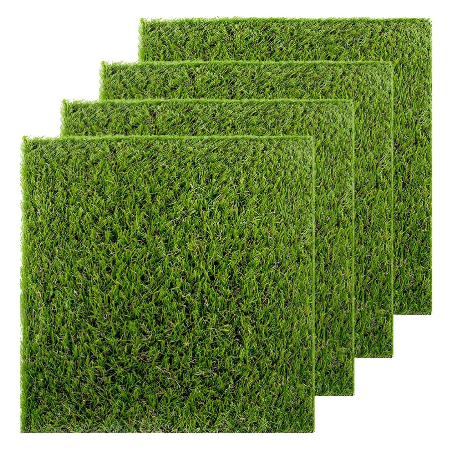 GOLDEN MOON Artificial Grass Turf Patch Tiles, 4 Pcs 12 x 12 Synthetic Grass Square Mats DIY Grass Decoration