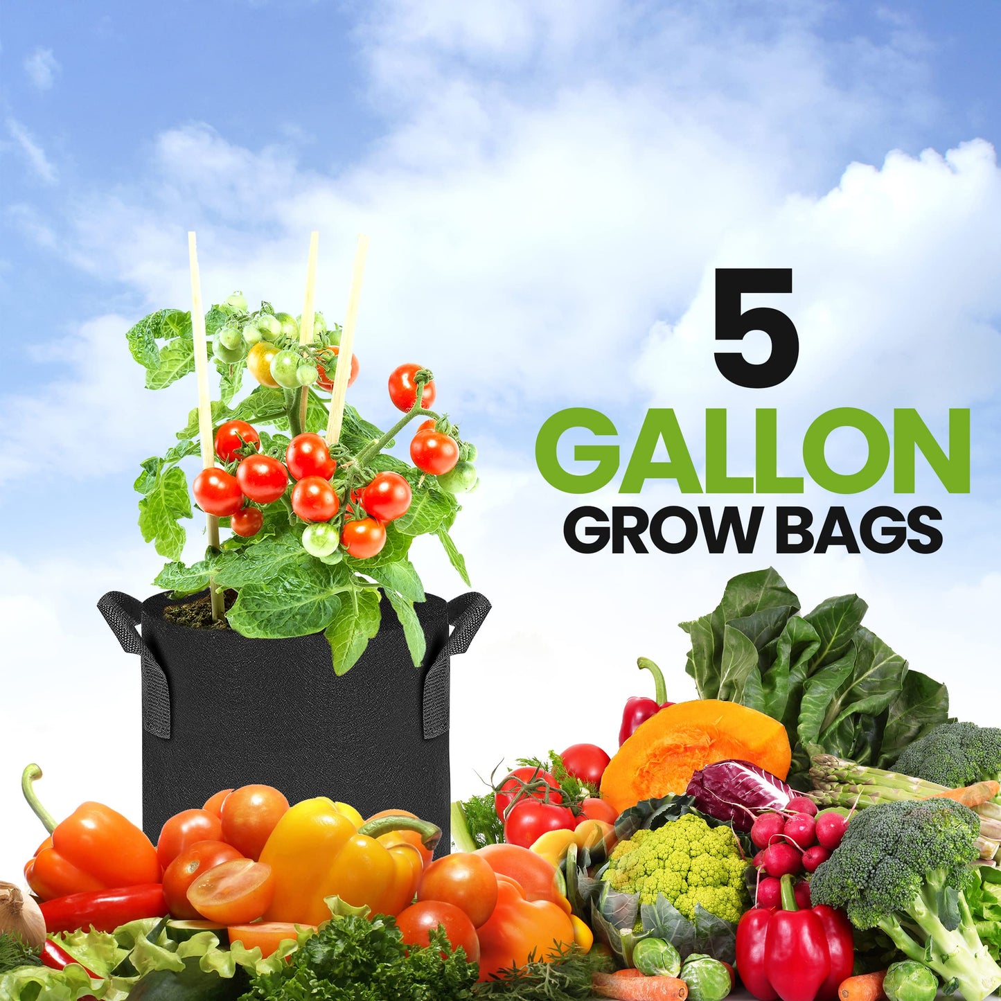 Utopia Home 5 Pack 5 Gallon Grow Bags, Thickened Nonwoven Plant Fabric Pots with Handles, Grow Pots, Plant Bags, Aeration Planting Bags, Fabric Planter Bags for Fruits, Vegetables and Flowers