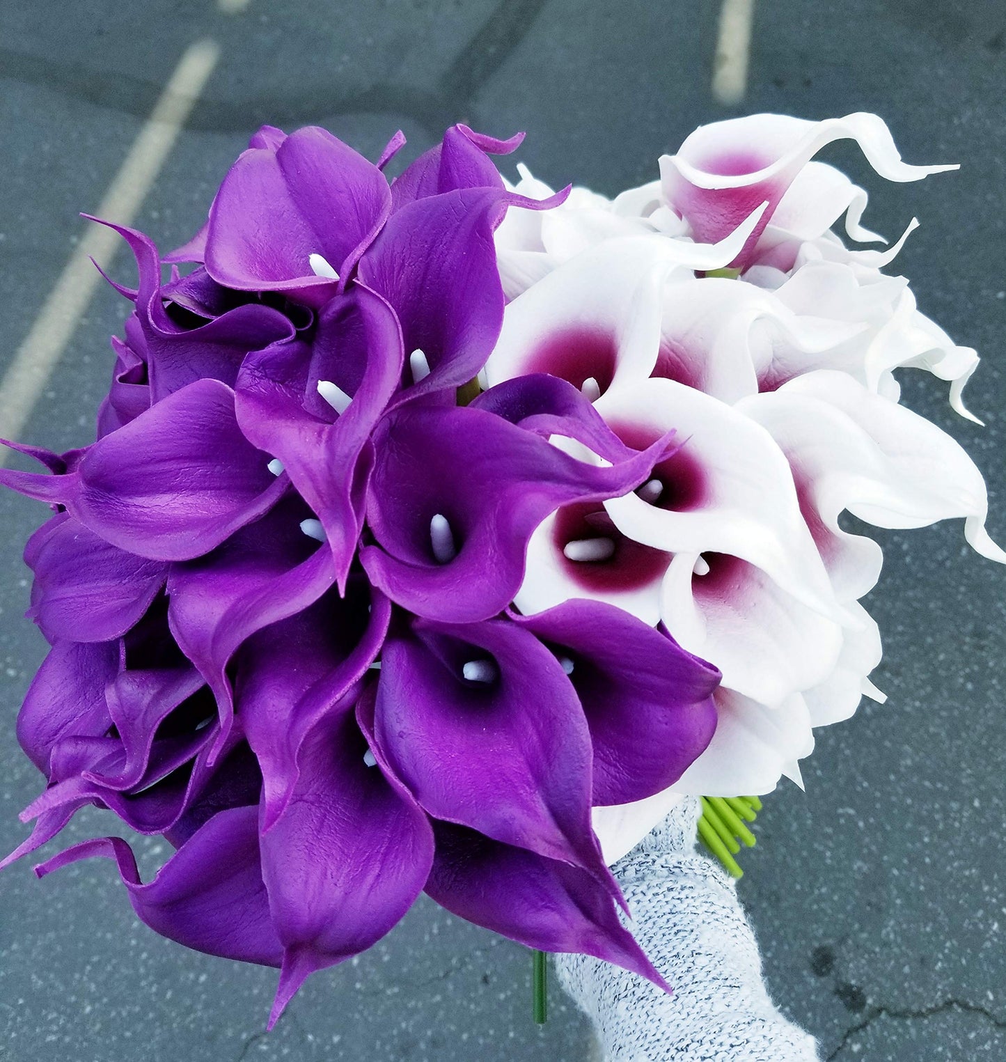 Meide Group USA 14" Real Touch Latex Calla Lily Bunch Artificial Spring Flowers for Home Decor, Wedding Bouquets, and centerpieces (18 PCS) (Purple)