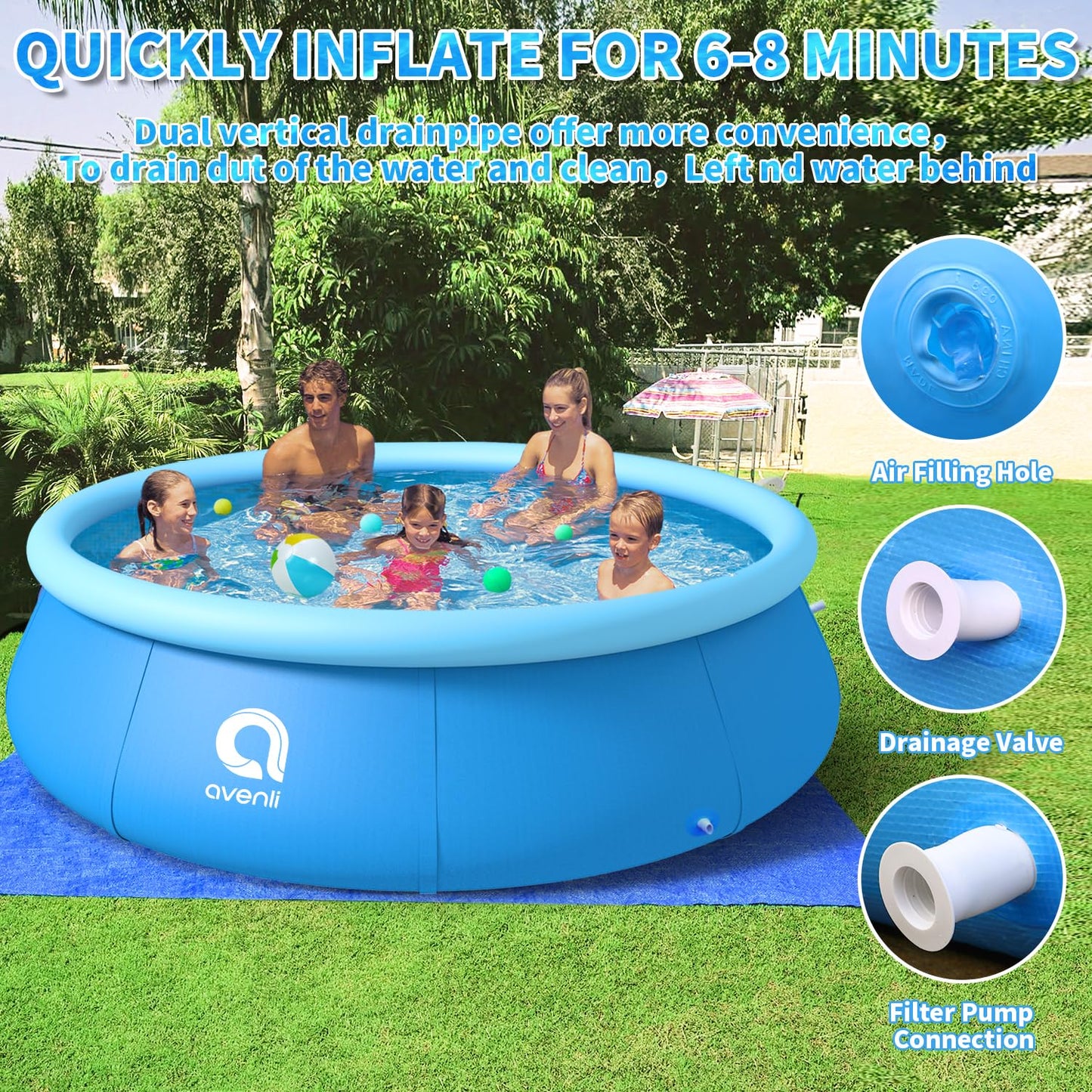 Inflatable Swimming Pool, Swimming Pool Above Ground 10ft x 30in, Round Inflatable Pools Adult, Blow up Pool, Outdoor Pool for Backyard Family, Top Ring Summer Water Party Pools